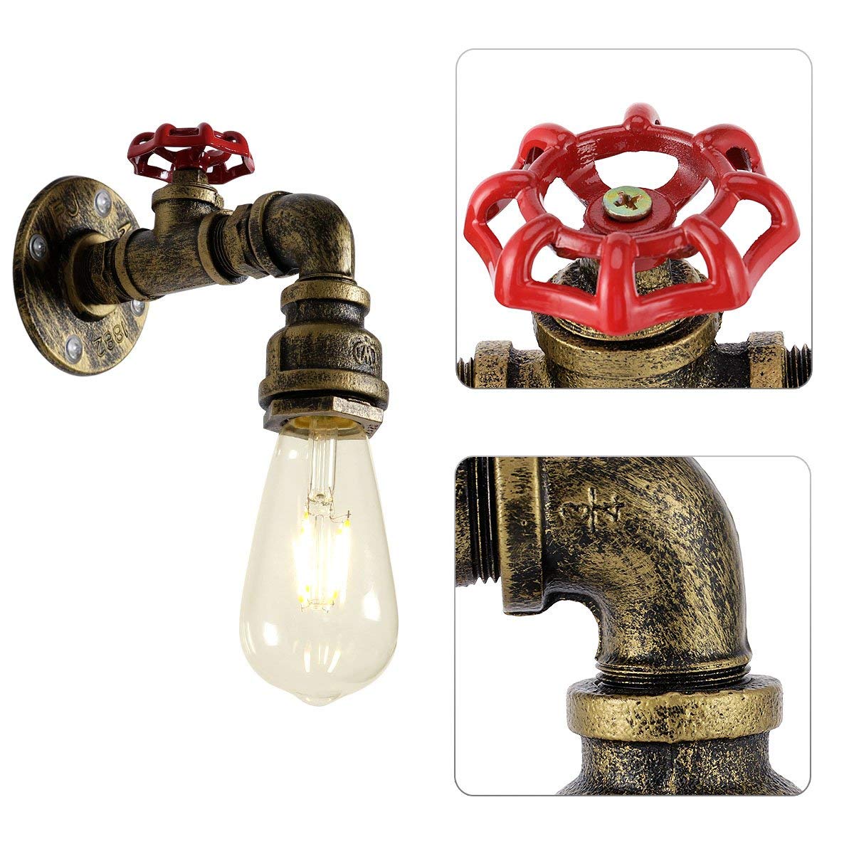 Kawell Vintage Wall Light Fixtures Industrial Retro Wall Sconce Light Creative Water Pipe Wall Lamp Iron Art E26 60W Max for Bedroom Kitchen Restaurant Loft Cafe Bar Hallway