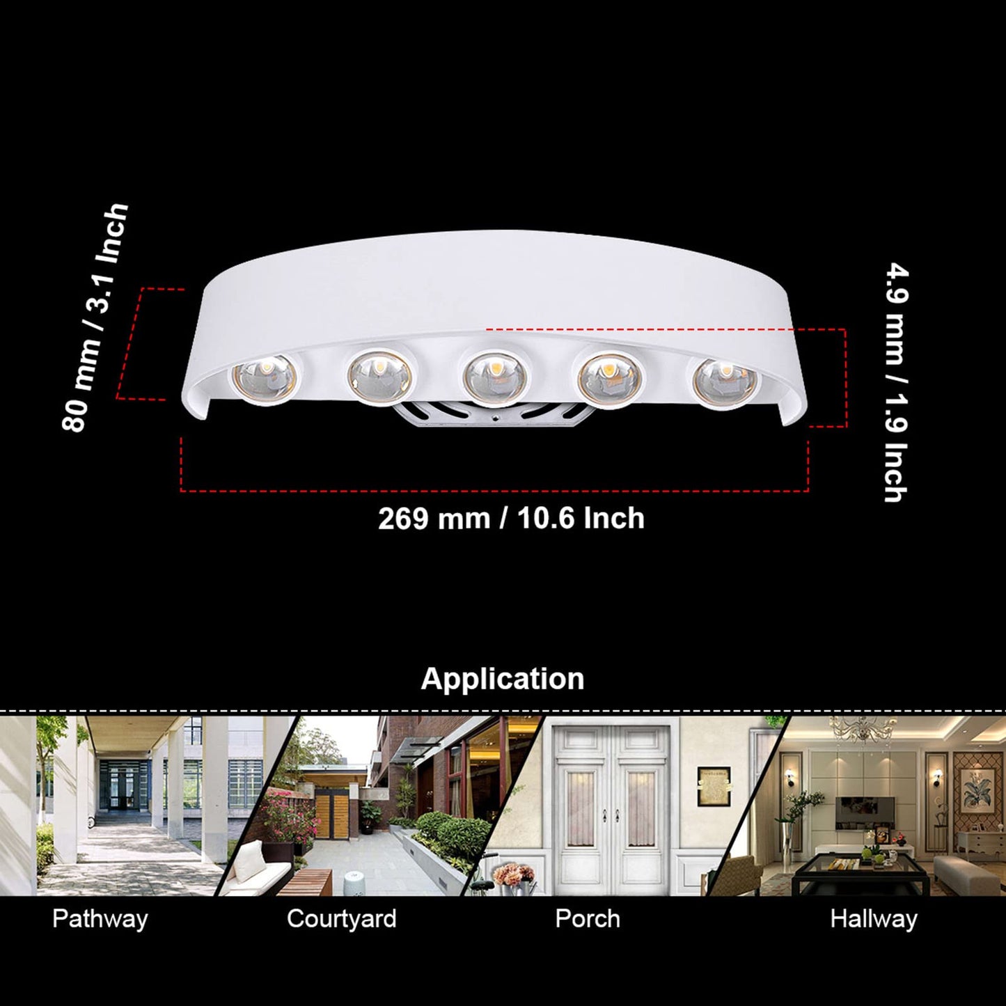 Kawell 10W Waterproof Modern Wall Sconces LED Wall Light Up Down Aluminum Wall Lamp LED Indoor Outdoor for Bedroom Living Room Bathroom Porch Stairs Hotels Garden Pathway, White 6000K