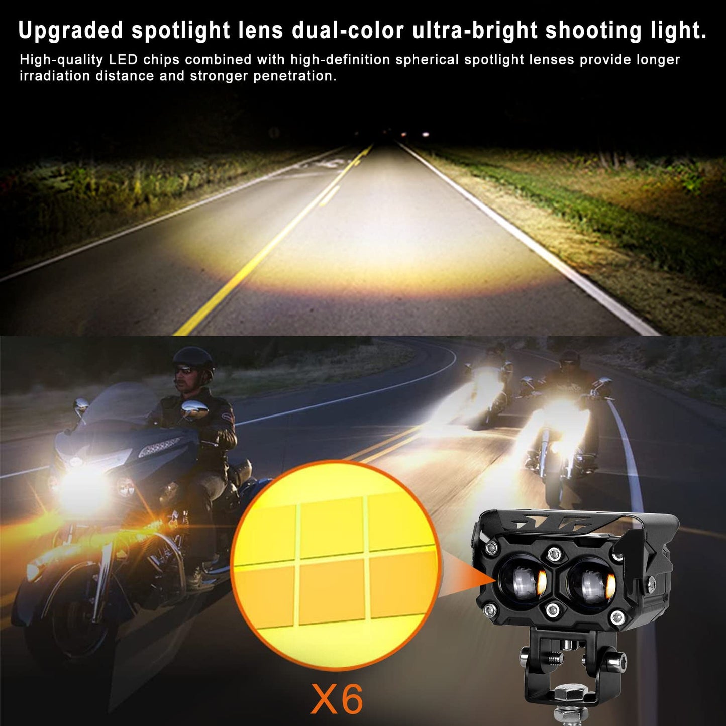 Kawell 40W LED Driving Light Auxiliary Fog Light LED Spotlight LED Light Pods IP68 Waterproof Double Color LED Work Light for Motorcycle Off Road ATV UTV 4X4 SUV Truck Tractor Boat