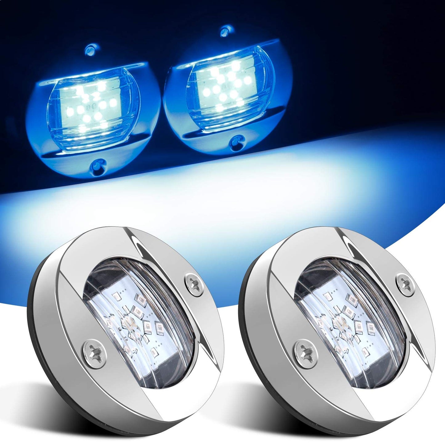 Kawell 2pcs Waterproof Boat Transom Light Underwater Yacht Light Round Boat LED Lights Interior Yacht Deck light Stainless Steel Yacht LED Pontoon Light Boat Navigation Light