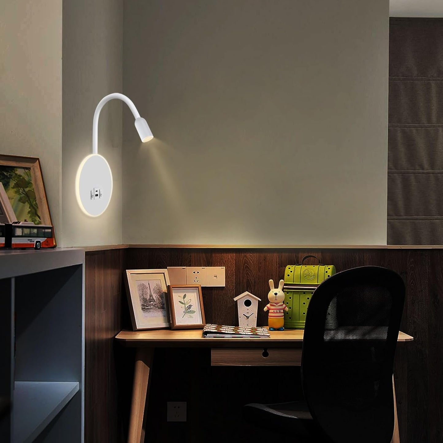 Kawell 9W LED Wall Sconce with USB & Type-C Ports 3W Wall Mounted Reading Light with Switch Hardwired Rotatable Spotlight Indoor for Bedroom Study Living Room, White(Warm White)