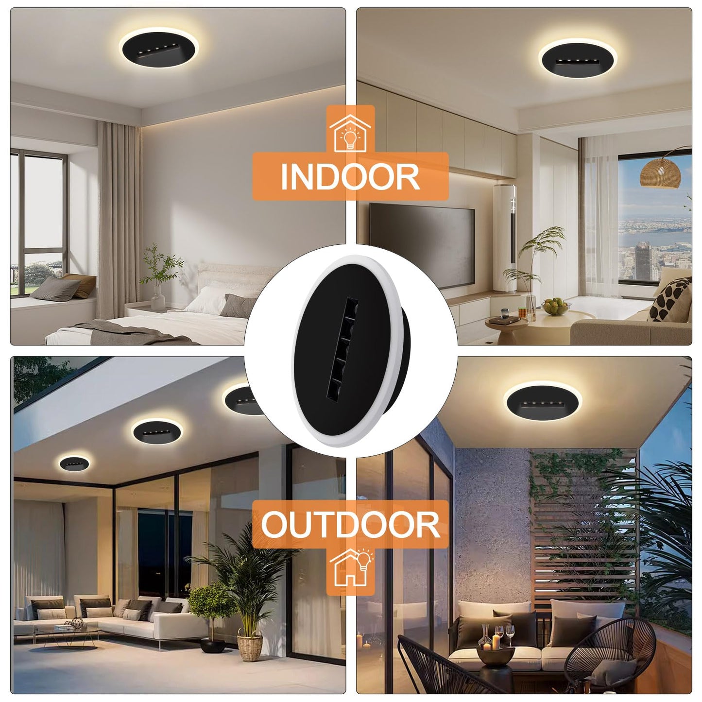 Kawell Creative 13W Close to Ceiling Light with 5W Spotlight 9.4 Inch LED Ceiling Light Hardwired Acrylic LED Ceiling Lamp Indoor for Hallway Bedroom Study Living Room, Black(Warm White)