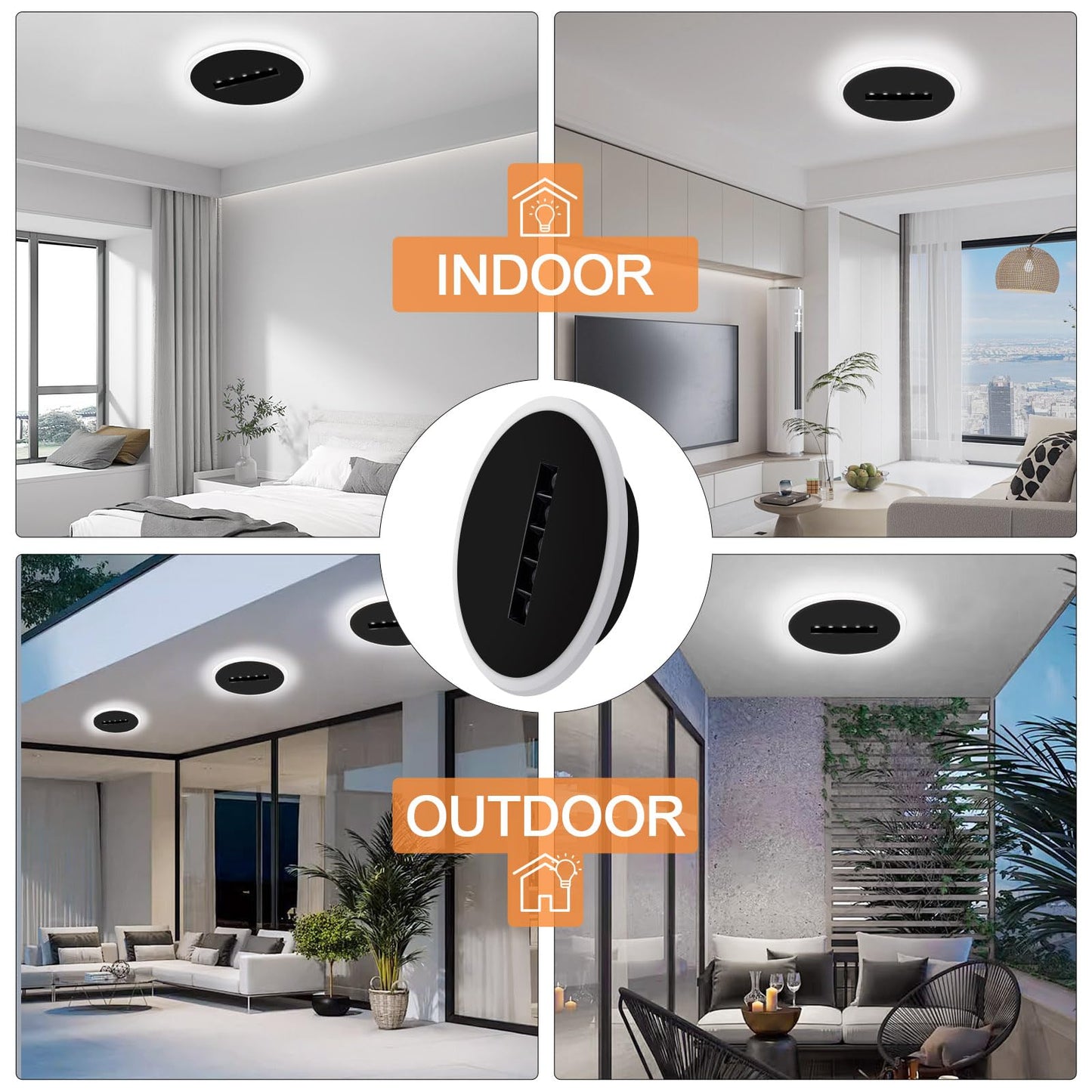 Kawell Creative 13W Close to Ceiling Light with 5W Spotlight 9.4 Inch LED Ceiling Light Hardwired Acrylic LED Ceiling Lamp Indoor for Hallway Bedroom Study Living Room, Black(Cold White)