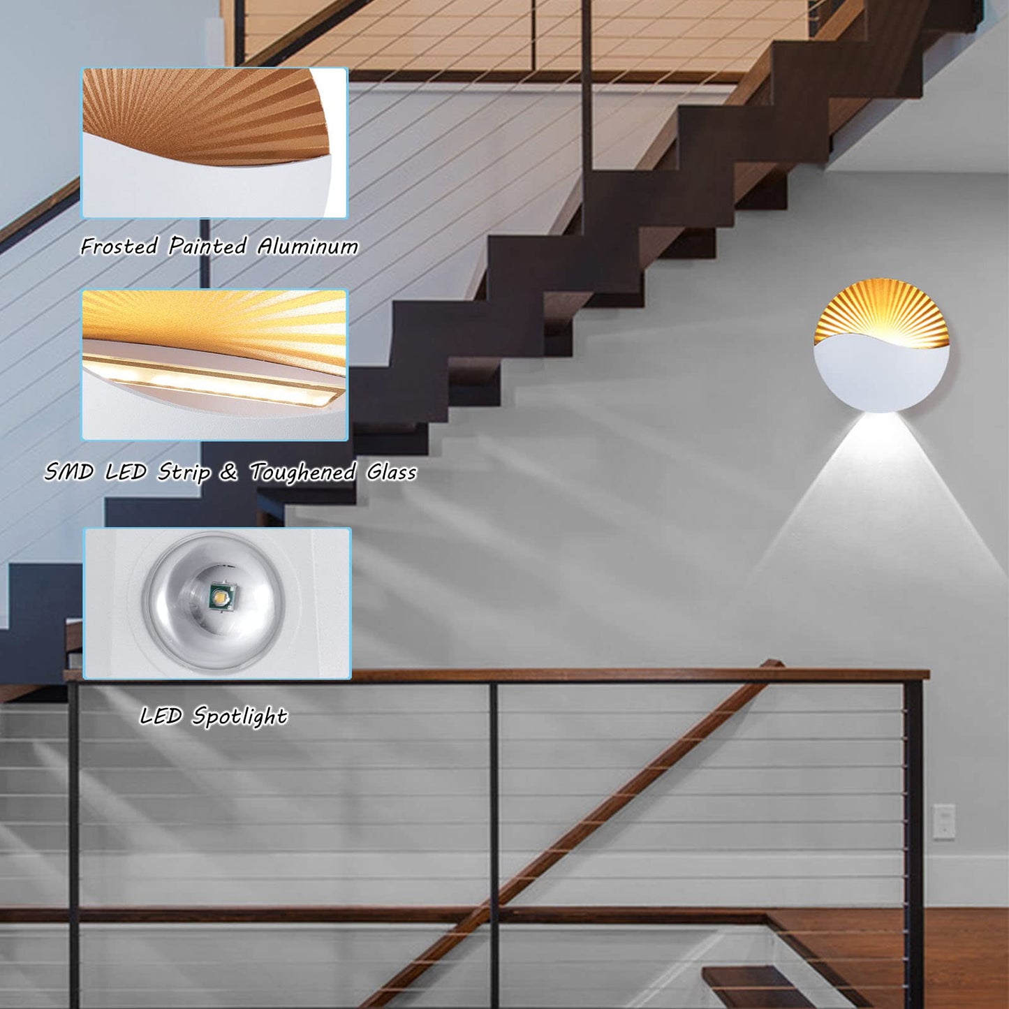 Kawell Modern Creative 12W LED Wall Sconce Waterproof LED Wall Light Indoor Outdoor Wall Lamp LED Sunrise Effect Art Deco for Bedroom Living Room Bathroom Cafe Lounge Corridor Stairs,White 6000K