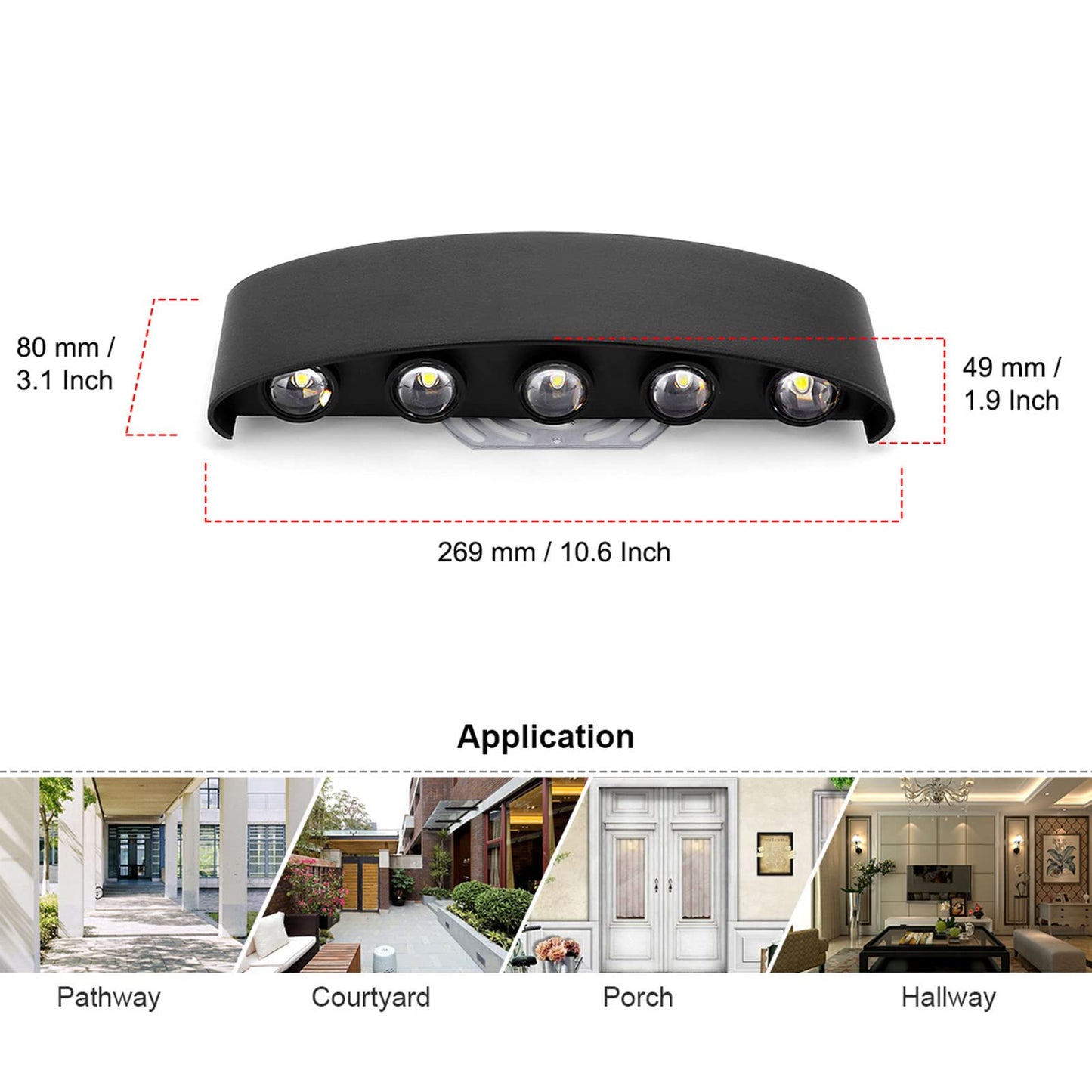 Kawell 10W Waterproof Modern Wall Sconces LED Wall Light Up Down Aluminum Wall Lamp LED Indoor Outdoor for Bedroom Living Room Bathroom Porch Stairs Hotels Garden Pathway, Black 6000K