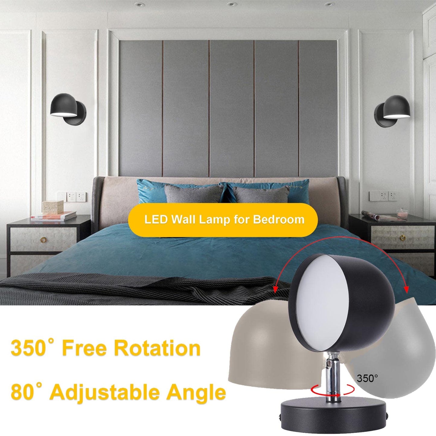 Kawell Touch Sensitive LED Wall Sconces Stepless Dimming LED Wall Light 350°Rotate LED Wall Lamp Modern Reading LED Wall Light Sconce Indoor for Bedroom Living Room Beside Stairs, Cold White