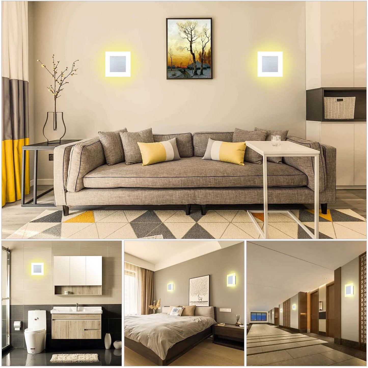 Kawell Modern 10W LED Wall Sconces Indoor LED Wall Light Square Acrylic LED Wall Lamp Minimalists LED Wall Light Sconce for Bedroom Living Room Stairwell Hallway Lounge, Warm White