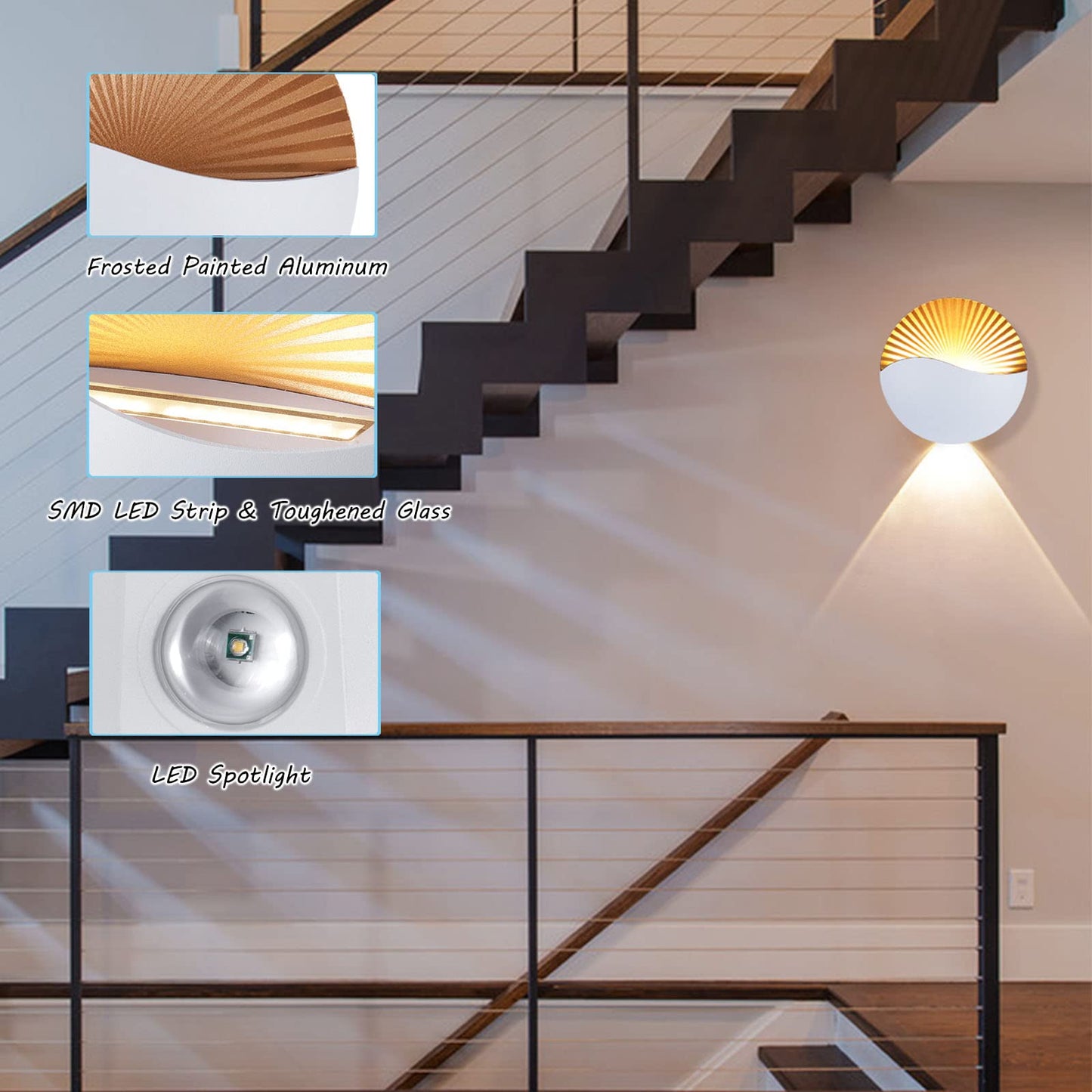 Kawell Modern Creative 12W LED Wall Sconce Waterproof LED Wall Light Indoor Outdoor Wall Lamp LED Sunrise Effect Art Deco for Bedroom Living Room Bathroom Cafe Lounge Corridor Stairs,White 3000K