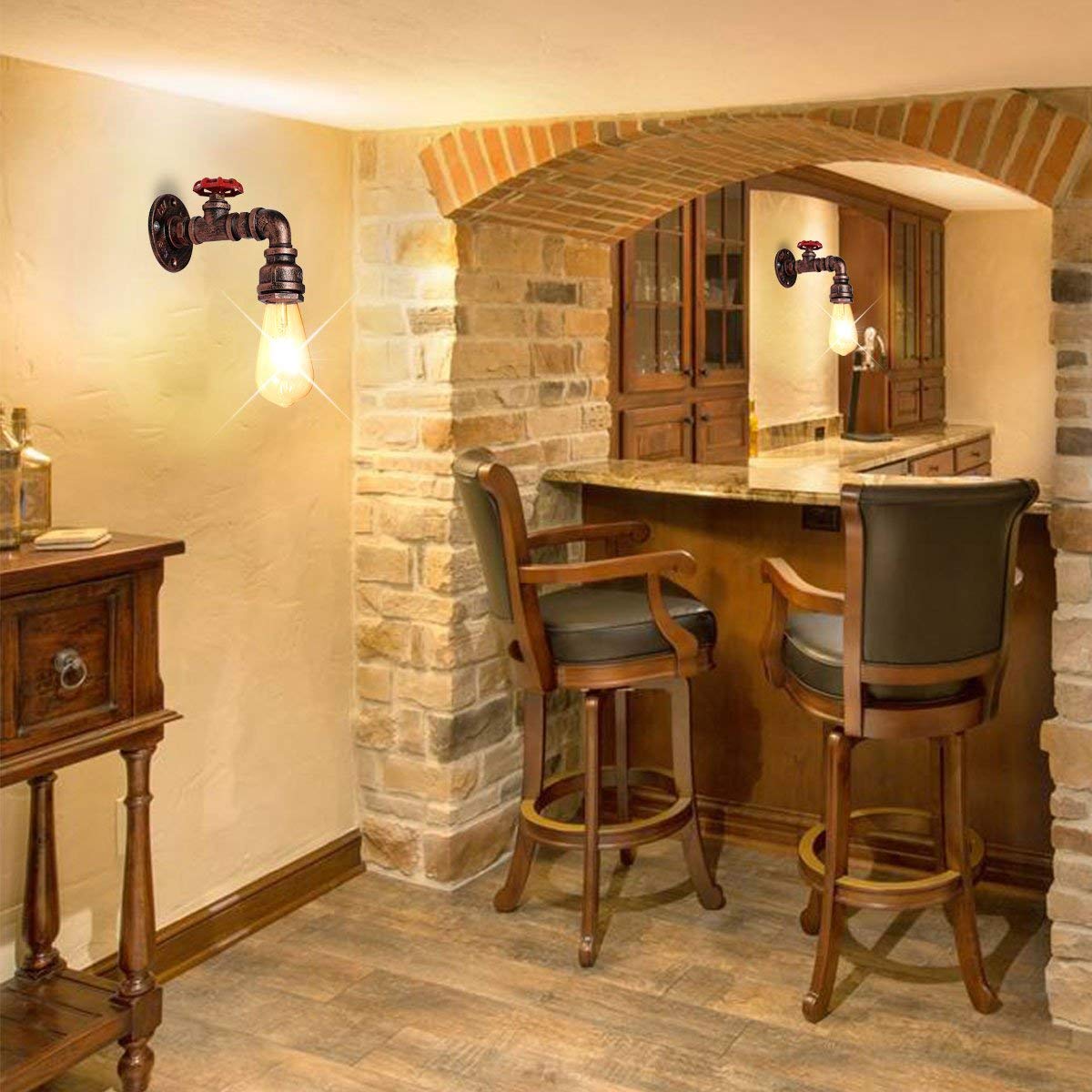 Kawell Vintage Wall Light Fixtures Industrial Retro Wall Sconce Light Creative Water Pipe Wall Lamp Iron Art E26 60W Max for Bedroom Kitchen Restaurant Loft Cafe Bar Hallway