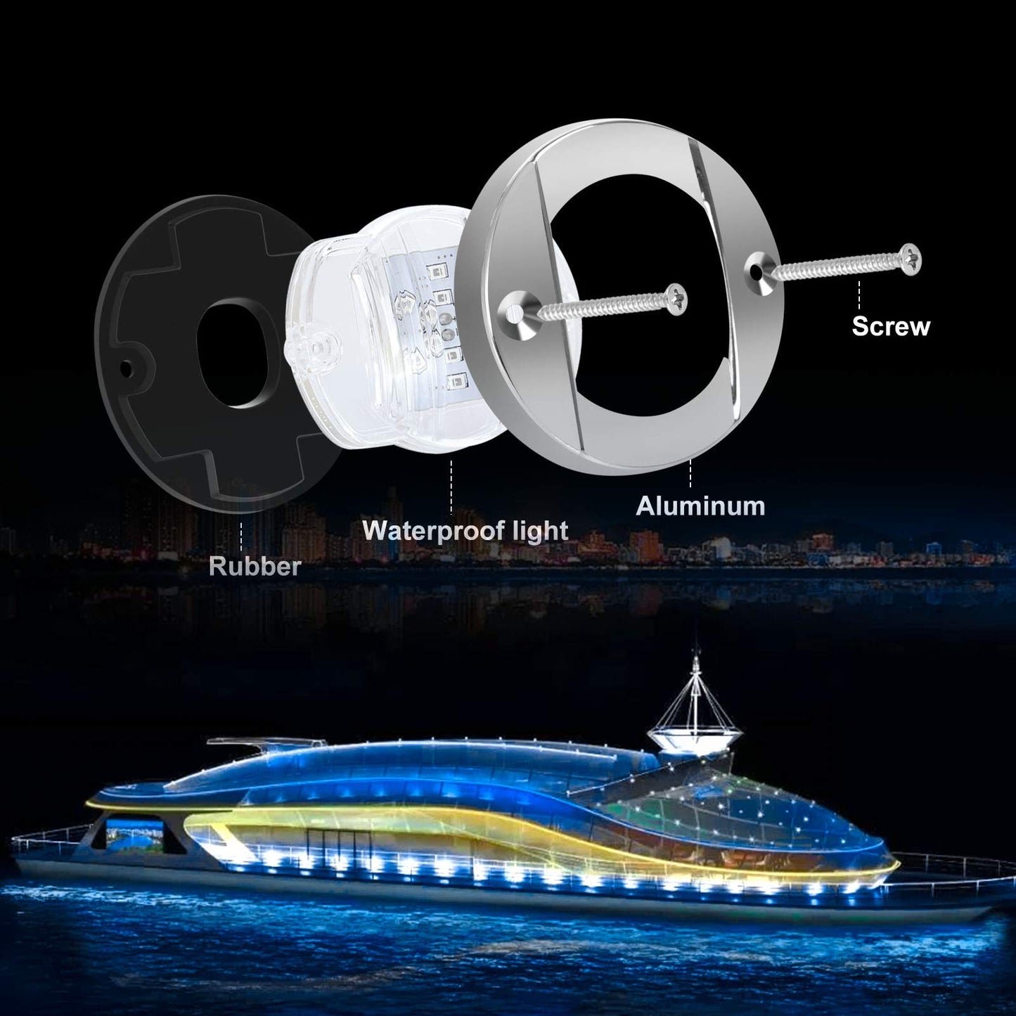 Kawell 2pcs Waterproof Boat Transom Light Underwater Yacht Light Round Boat LED Lights Interior Yacht Deck light Stainless Steel Yacht LED Pontoon Light Boat Navigation Light