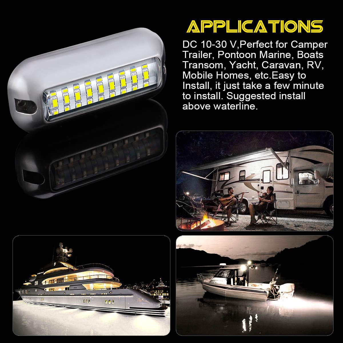 Kawell 27 LED LED Underwater Boat Yacht Lights Waterproof IP68 SUS316 Stainless Steel Pontoon Marine Transom Lights for Swiming Driving Fishing 2pcs White Lights