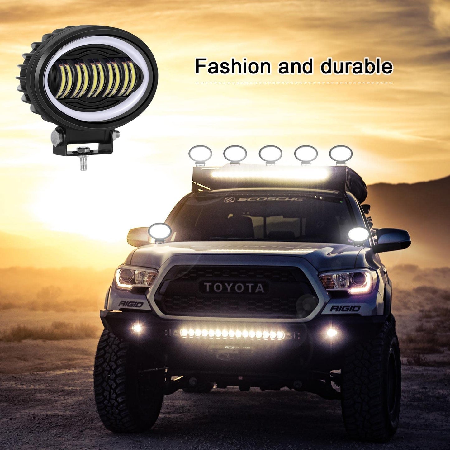 Kawell 50W Add-On Fog Lights Floodlight LED Work Light Pods LED Driving Light Angel Eye Daytime Running Lights Waterproof IP67 for Motorcycle Off Road ATV UTV 4X4 SUV Boat Forklift Truck Tractor