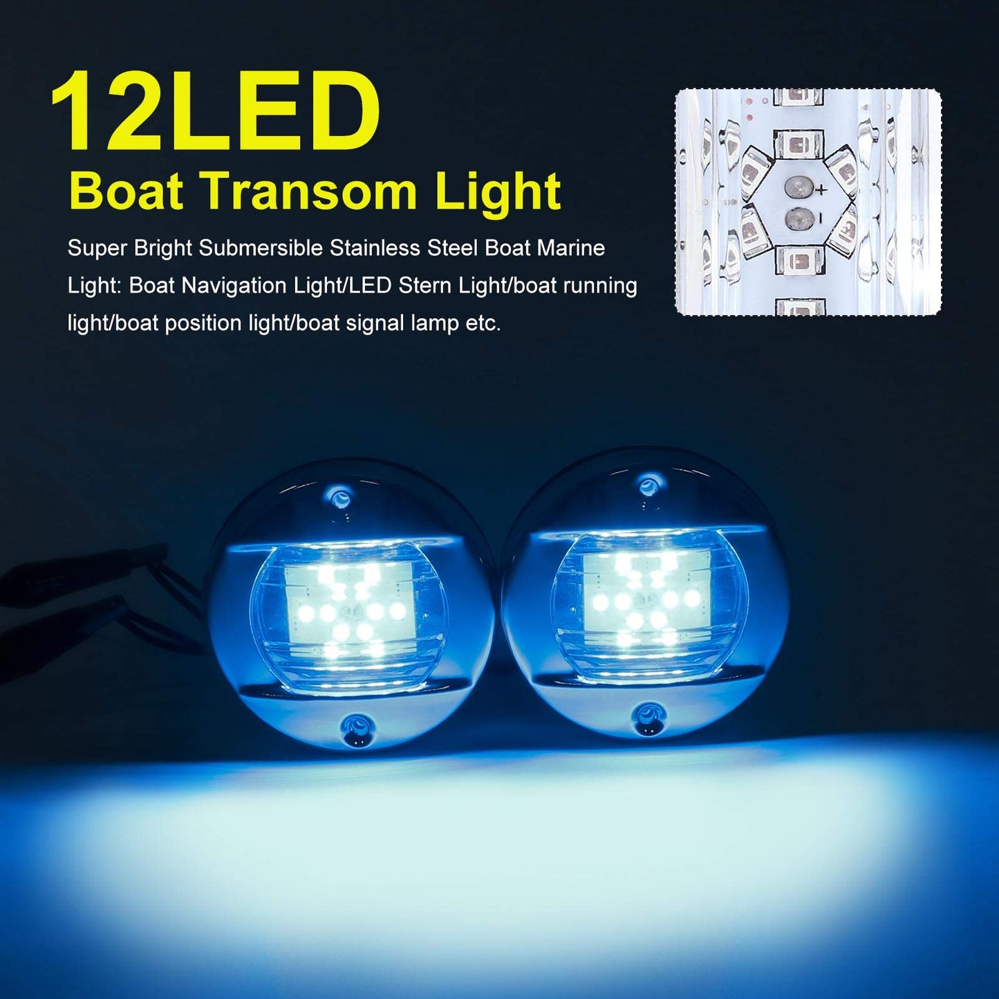 Kawell 2pcs Waterproof Boat Transom Light Underwater Yacht Light Round Boat LED Lights Interior Yacht Deck light Stainless Steel Yacht LED Pontoon Light Boat Navigation Light