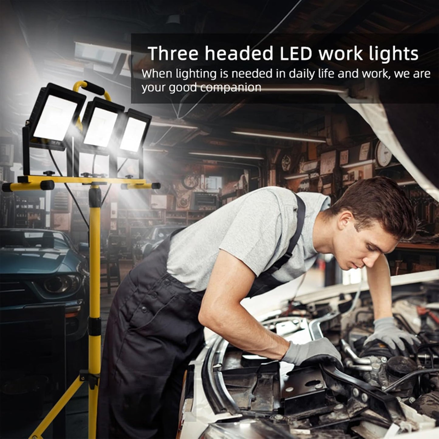 KAWELL 30000LM Industrial LED Work Light with Stand Waterproof LED Hanging Work Lights with 16.4Ft Cord Portable Adjustable Job Site Lighting Indoor Outdoor for Workshop Garage Warehouse Camp, 6500K