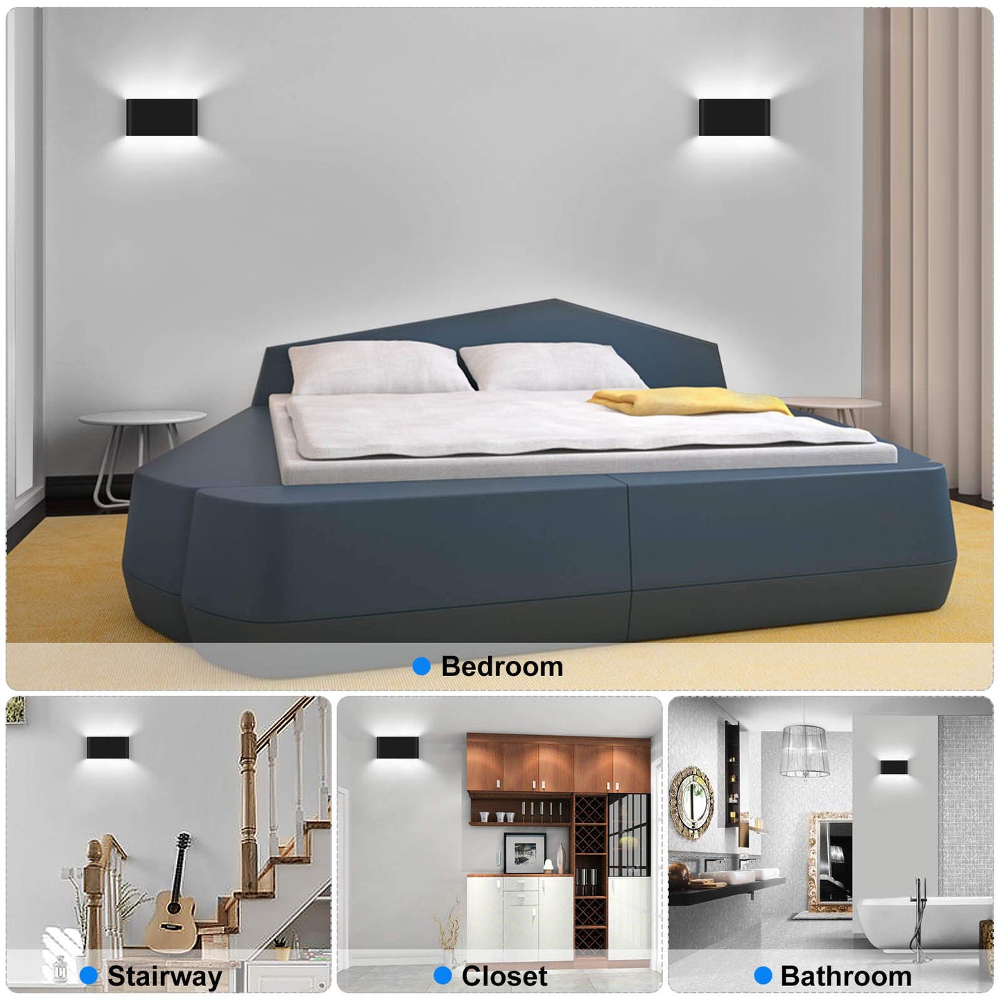 Kawell 12W Waterproof Modern Wall Sconce LED Wall Light Up Down Aluminum Wall Lamp LED Indoor Outdoor for Bathroom Living Room Bedroom Hallway Lounge Porch Corridor, Black 6000K