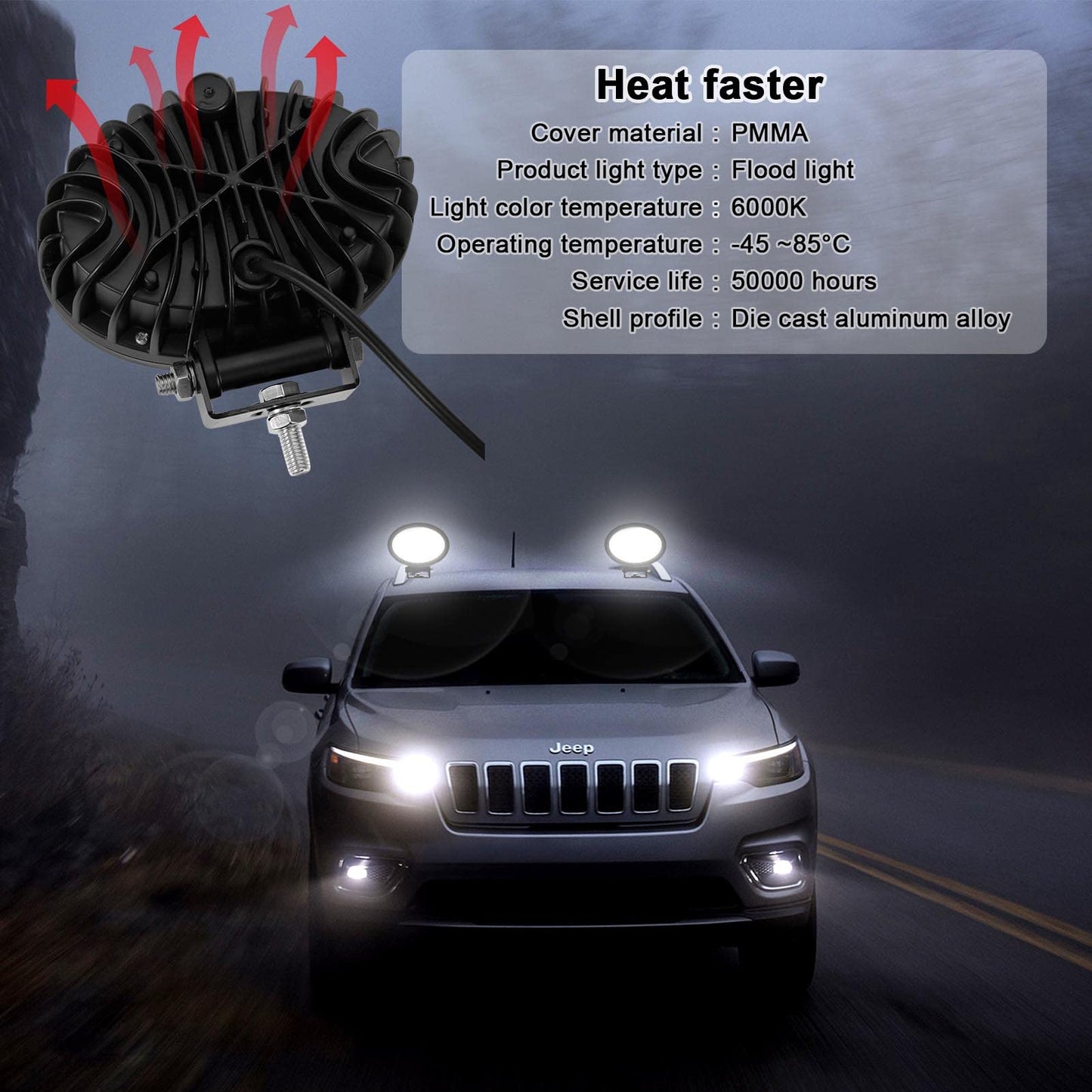 Kawell 50W Add-On Fog Lights Floodlight LED Work Light Pods LED Driving Light Angel Eye Daytime Running Lights Waterproof IP67 for Motorcycle Off Road ATV UTV 4X4 SUV Boat Forklift Truck Tractor