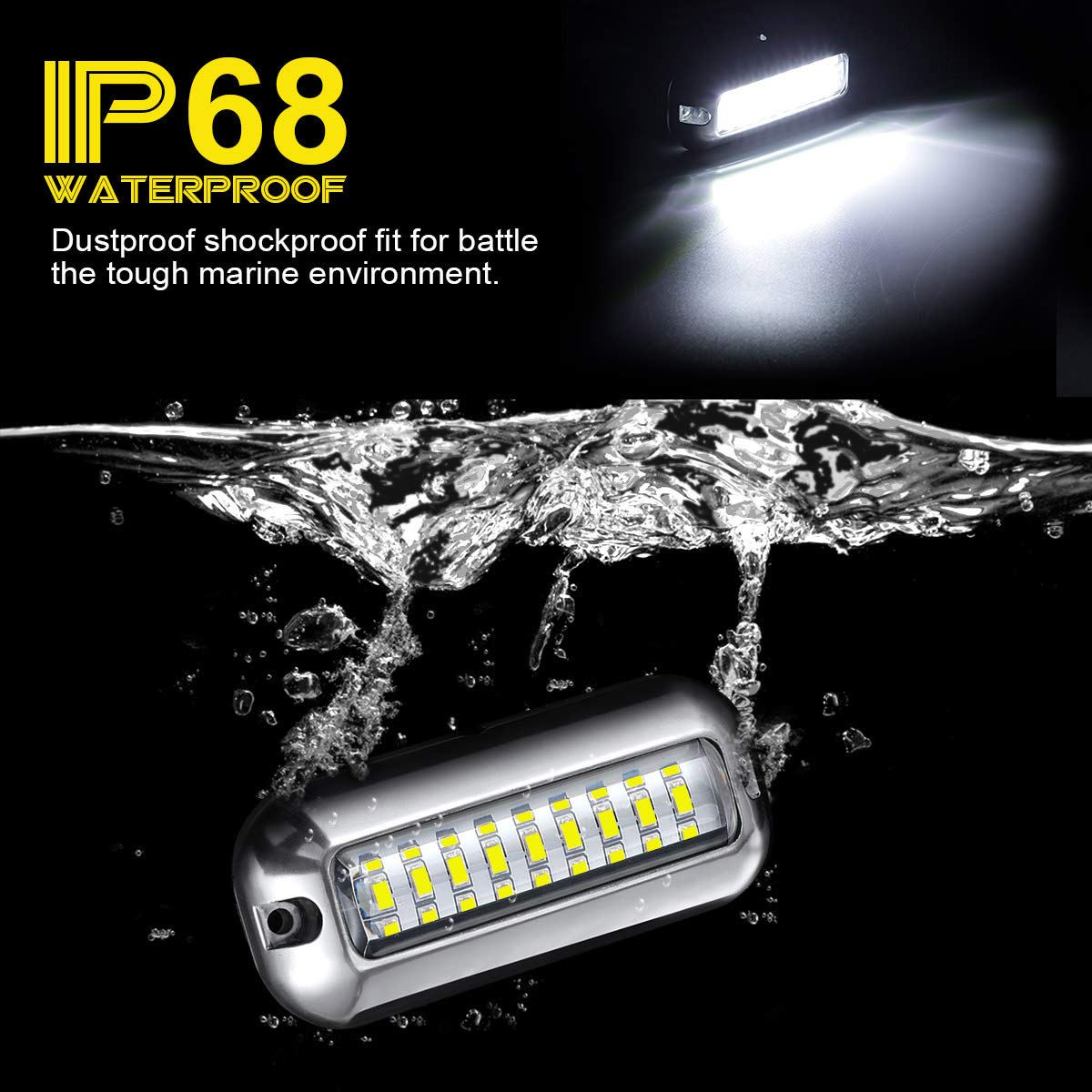 Kawell 27 LED LED Underwater Boat Yacht Lights Waterproof IP68 SUS316 Stainless Steel Pontoon Marine Transom Lights for Swiming Driving Fishing 2pcs White Lights