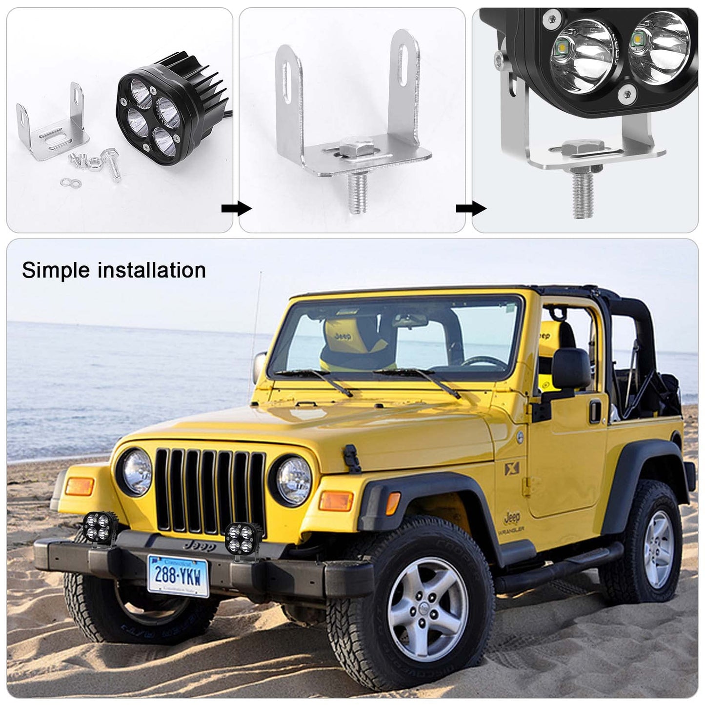 Kawell 40W LED Fog Light Pods 6500K Spotlight LED Driving Light IP67 Waterproof LED Work Light Pods for Motorcycle Off road ATV UTV 4X4 SUV Truck Tractor Boat