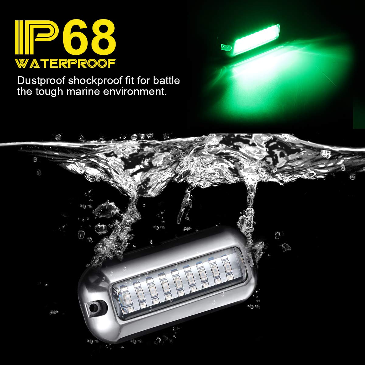 Kawell 27 LED LED Underwater Boat Yacht Lights Waterproof IP68 SUS316 Stainless Steel Pontoon Marine Transom Lights for Swiming Driving Fishing 2pcs Green Lights