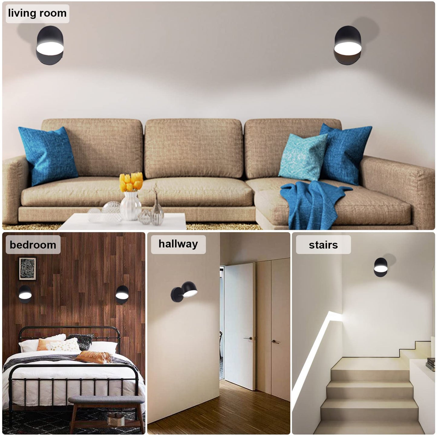 Kawell Touch Sensitive LED Wall Sconces Stepless Dimming LED Wall Light 350°Rotate LED Wall Lamp Modern Reading LED Wall Light Sconce Indoor for Bedroom Living Room Beside Stairs, Cold White
