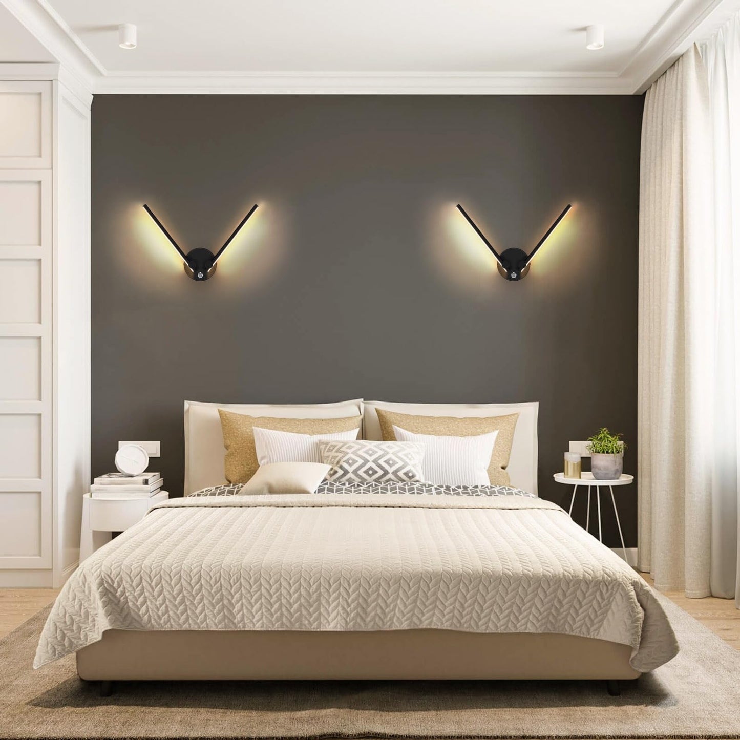Kawell 10W Modern LED Wall Light with Switch Indoor LED Wall Sconce Hardwired LED Wall Lamp Bar with 300° Rotatable Lamp Arms for Living Room Background Wall Bedroom Hallway Aisle, Black 3000K