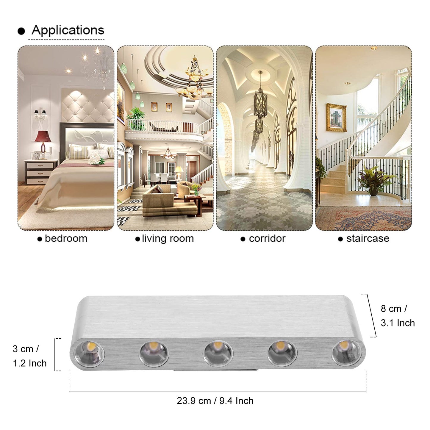 Kawell 20W Modern Wall Sconce LED Wall Light Up Down Indoor LED Wall Lamp Aluminum for Bedroom Living Room Bedside Stairs Hallway Corridor, 3000K