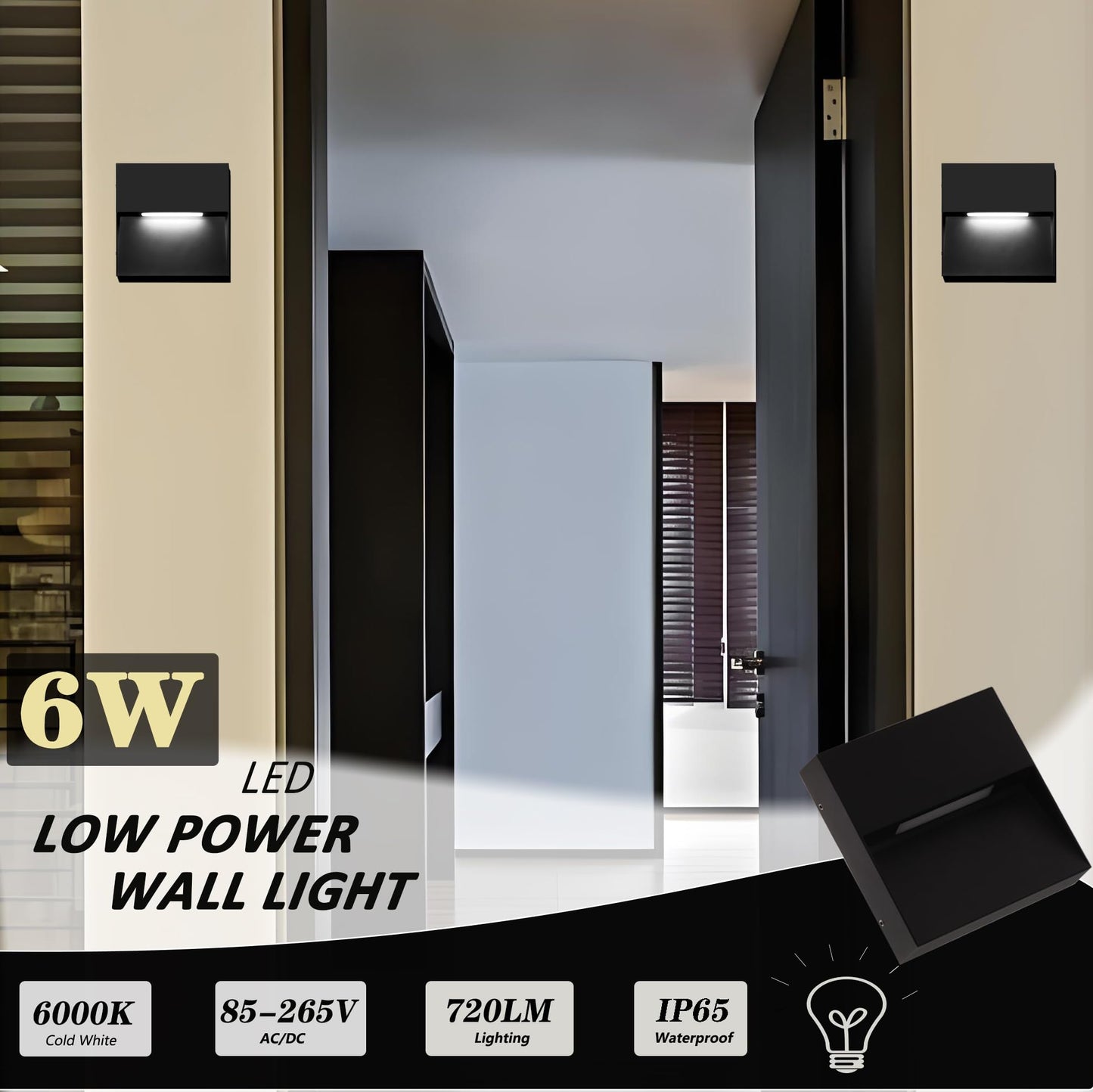 Kawell Modern 6W LED Wall Sconce Square Waterproof LED Wall Light Hardwired Aluminum LED Wall Lamp Indoor for Porch Patio Hallway Stair, 6000K