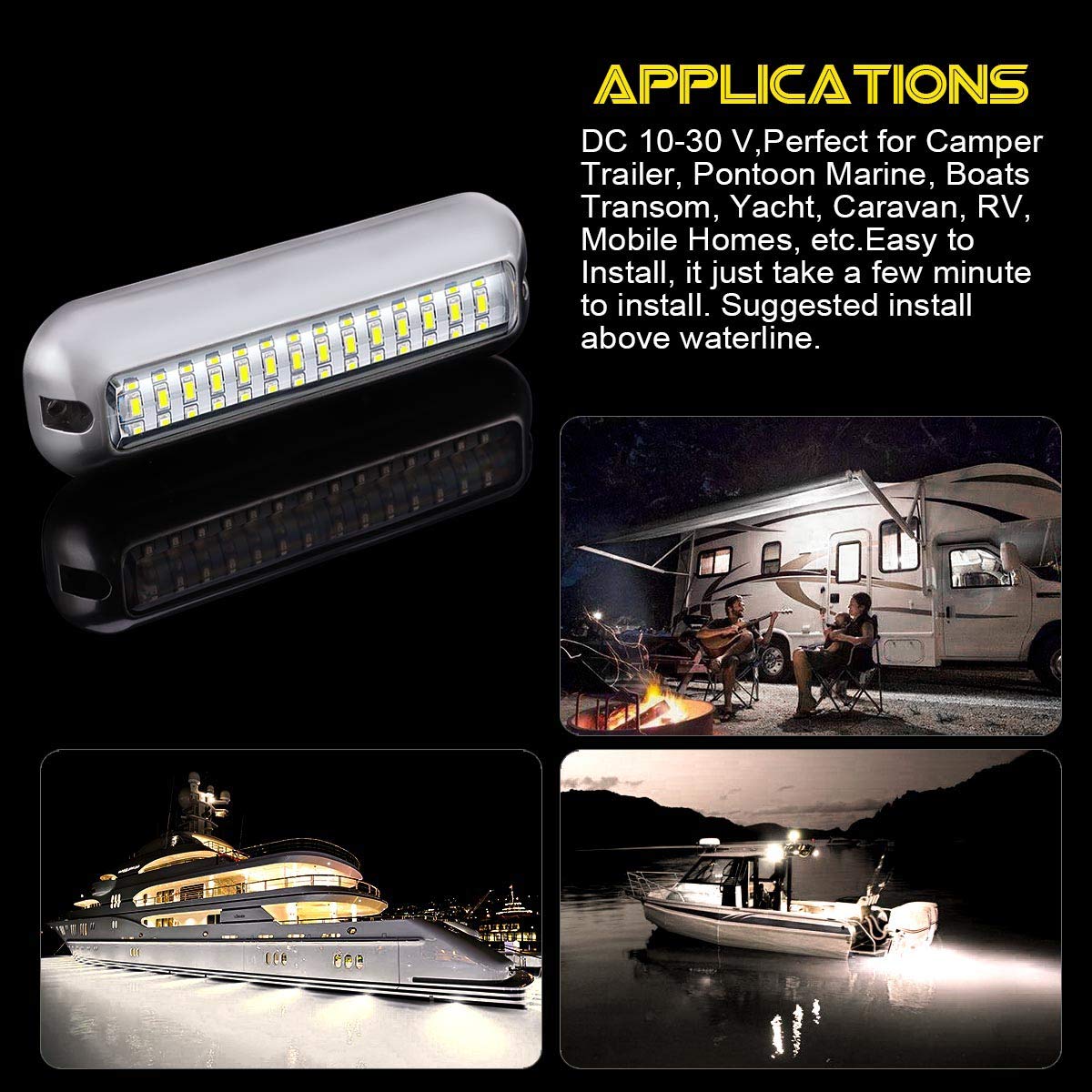 Kawell 42 LED Boat Lights Waterproof IP68 Stainless Steel Underwater Pontoon Marine Light Stern Boat Navigation Lights Drain Fish Boat Transom Lights(White 2pcs)