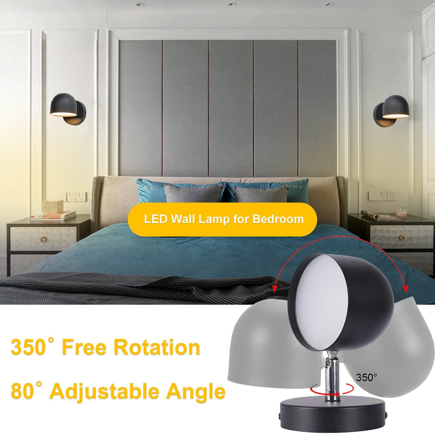 Kawell Touch Sensitive LED Wall Sconces Stepless Dimming LED Wall Light 350°Rotate LED Wall Lamp Modern Reading LED Wall Light Sconce Indoor for Bedroom Living Room Beside Stairs, Warm White