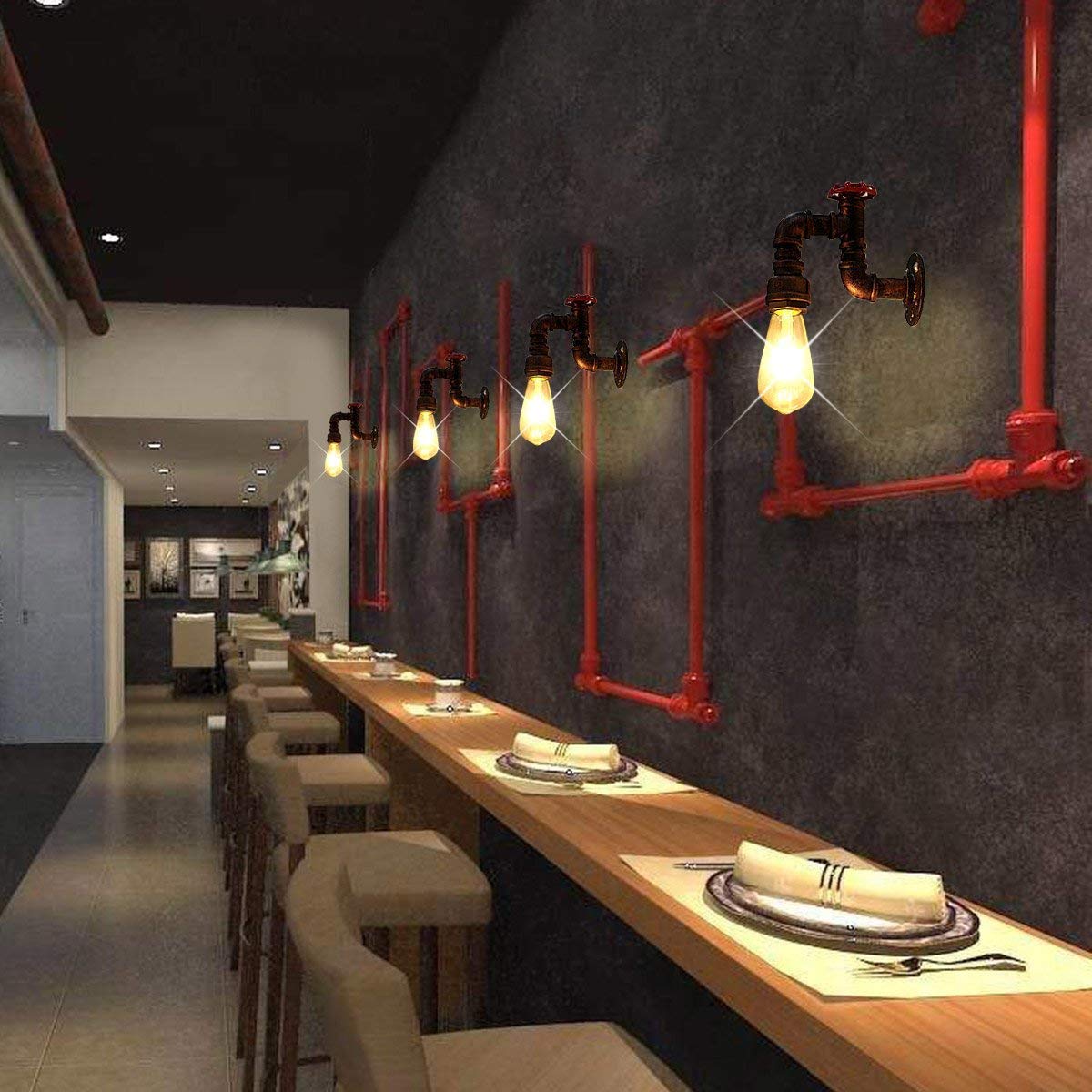 Kawell Vintage Wall Light Fixtures Industrial Retro Wall Sconce Light Creative Water Pipe Wall Lamp Iron Art E26 60W Max for Bedroom Kitchen Restaurant Loft Cafe Bar Hallway