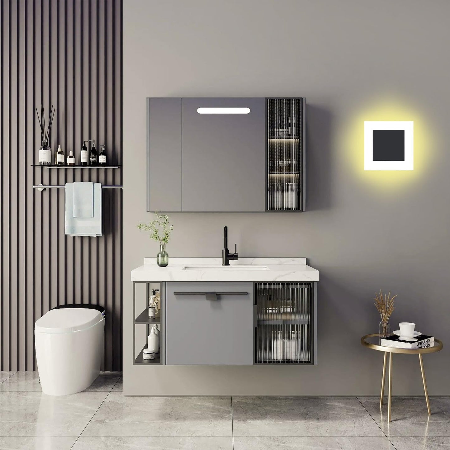 Kawell 10W Modern LED Wall Sconce Acrylic Indoor LED Wall Light Hardwired Black LED Wall Mount Wall Lamp Square for Bedroom Bedside Living Room Stair, 4500K
