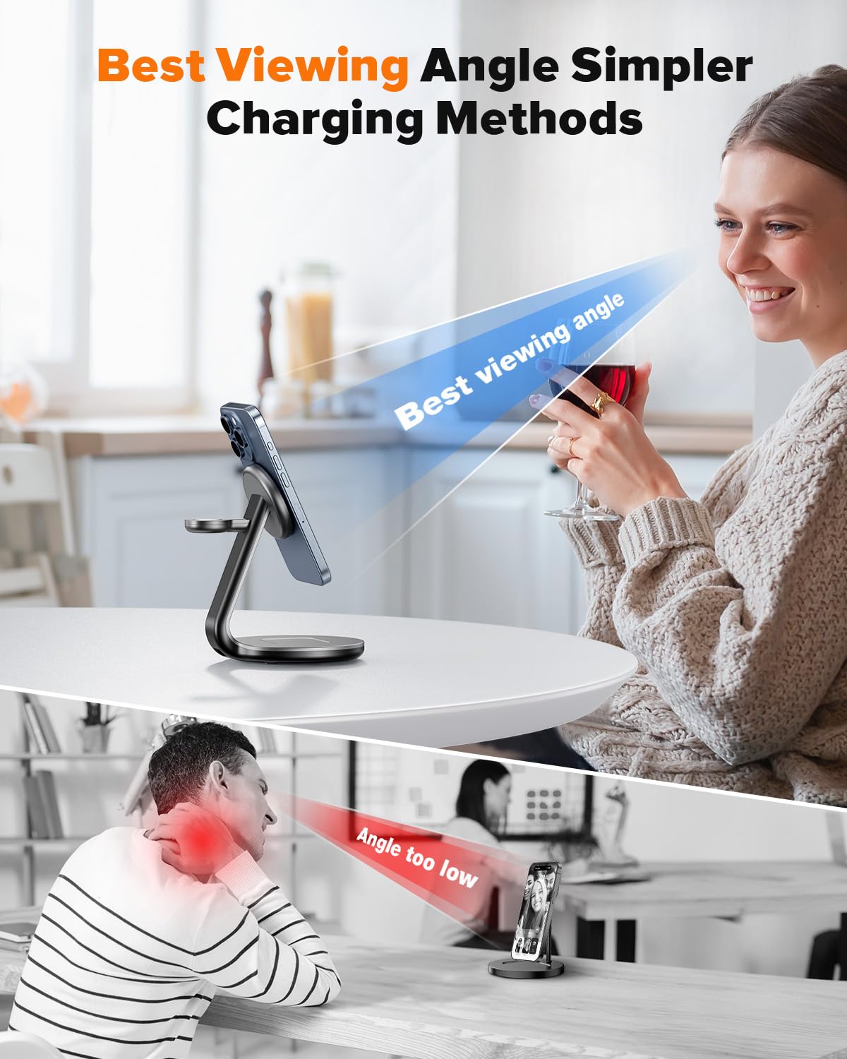 KAWELL 3 in 1 Charging Station Compatible with Magsafe Charger Wireless Charger Stand for iPhone 16 15 14 13 12 Series Wireless Charging Station for AirPods Wireless Charging Stand for iWatch Series