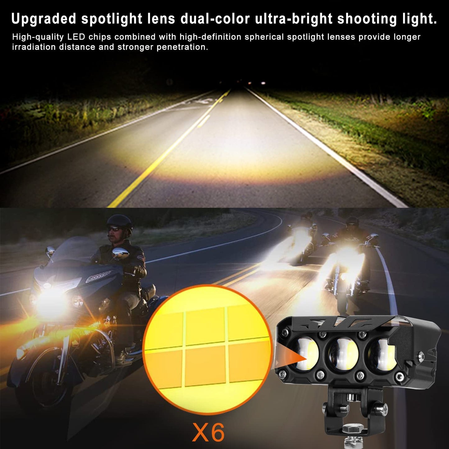KAWELL 60W LED Driving Light Auxiliary Fog Light LED Spotlight LED Light Pods IP68 Waterproof Double Color LED Work Light for Motorcycle Off Road ATV UTV 4X4 SUV Truck Tractor Boat