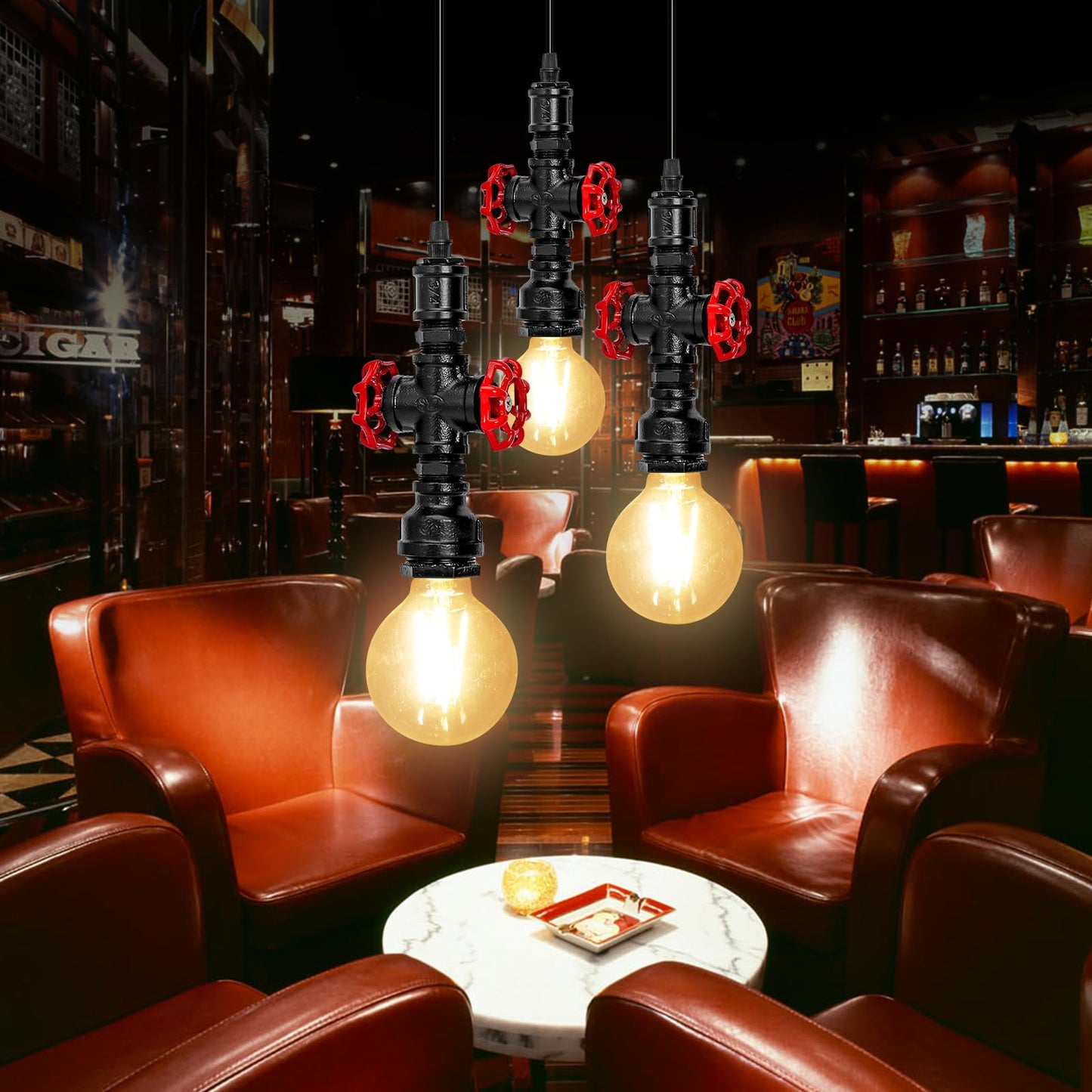 Kawell Vintage Pendant Light Fixtures Industrial Retro Ceiling Chandelier Creative Water Pipe Hanging Light Fixtures Art Deco Iron E26 60W Max for Bedroom Cafe Bar Restaurant Kitchen, Black Color
