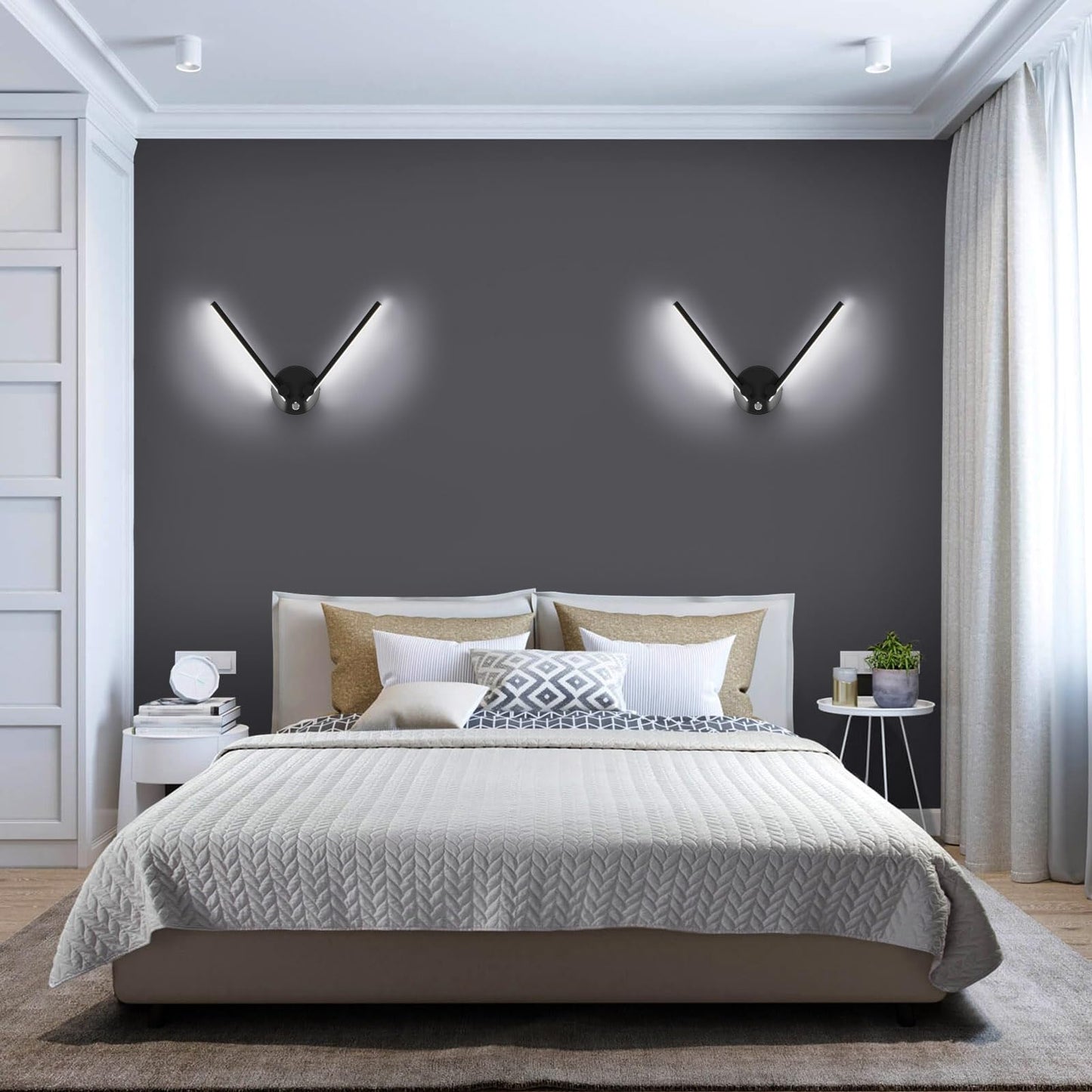 Kawell 10W Modern LED Wall Light with Switch Indoor LED Wall Sconce Hardwired LED Wall Lamp Bar with 300° Rotatable Lamp Arms for Living Room Background Wall Bedroom Hallway Aisle, Black 6000K