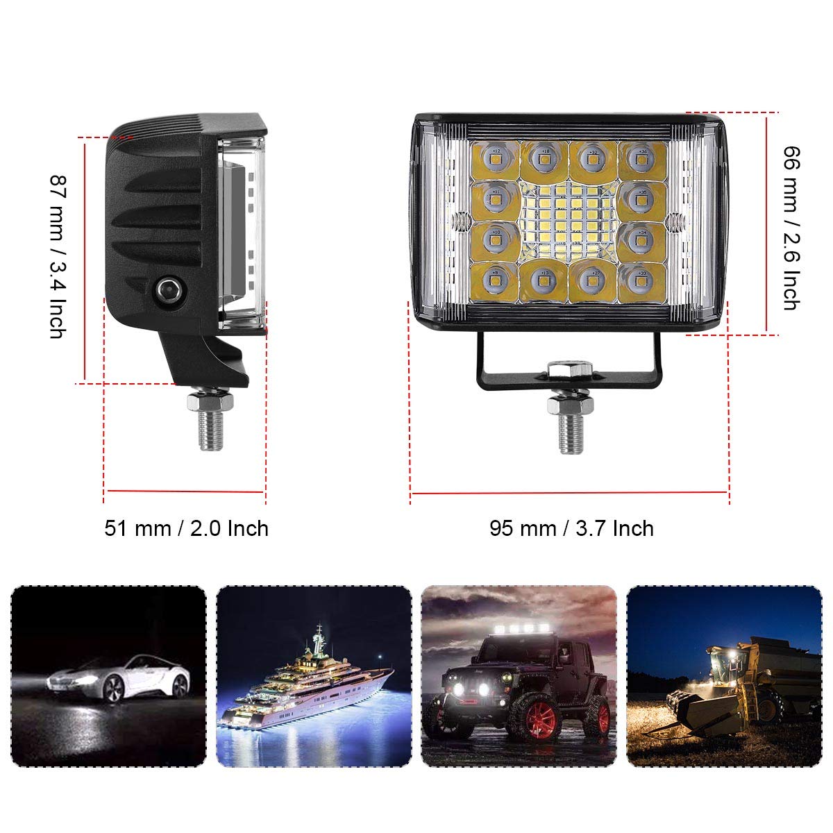 Kawell 2pcs 48W LED Driving Light Pods Add-On Fog Light LED Floodlight Spotlight LED Work Light Pods for Off Road Trucks Tractor Boat ATV UTV 4X4 SUV
