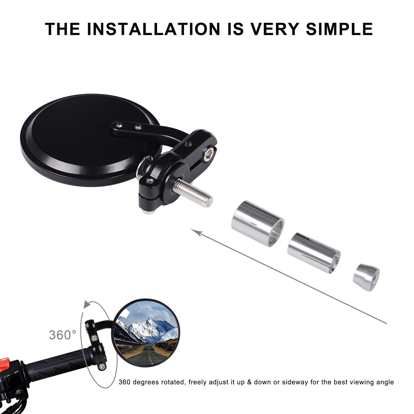 KAWELL Rear View Side Mirror Round Bar End Convex Hawk Eye Motorcycle Mirror for 7/8" Handle Bars Fits Most Harley Davidsons Suzuki Honda Kawasaki Cruisers