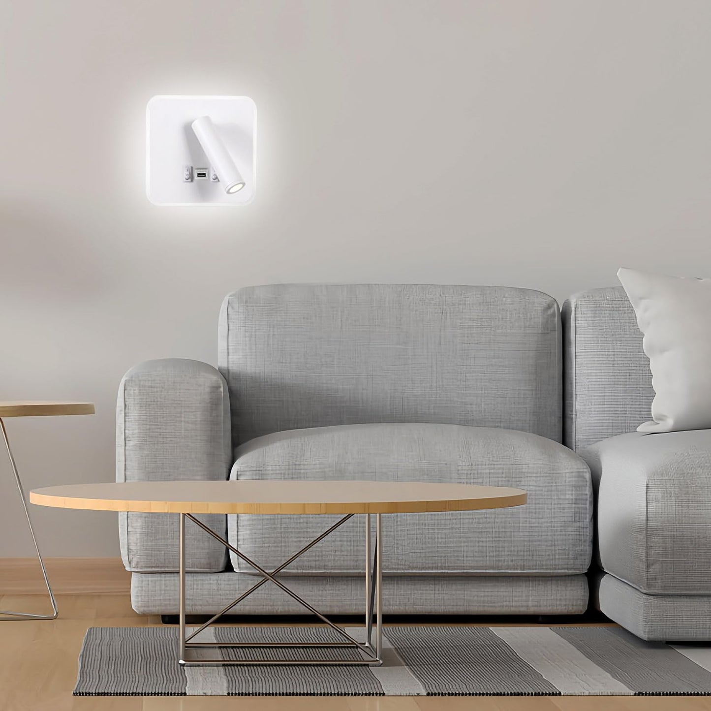 Kawell Indoor LED Wall Lamp with Switch Adjustable Bedside Wall Spotlight Modern LED Reading Wall Light with USB Charging Port for Bedroom Living Room Study Library, White(Cold White)