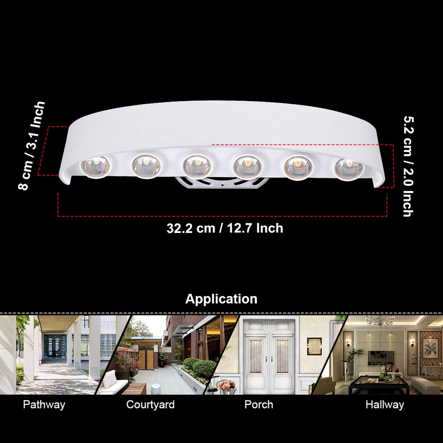 Kawell 12W Waterproof Modern Wall Light LED Wall Lamp Aluminum LED Wall Sconce Up Down Indoor Outdoor for Bedroom Bathroom Hallway Porch Corridor Hotel Doorway Garden Pathway, White 3000K