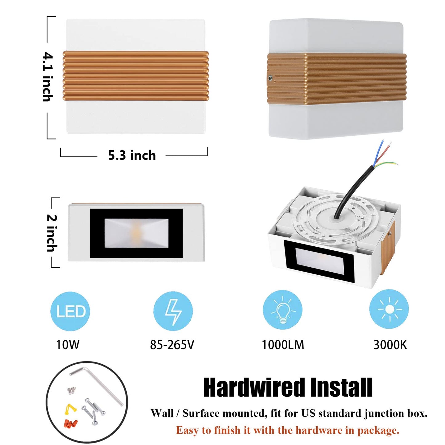 Kawell Modern LED Wall Sconces Up Down LED Wall Light Indoor Outdoor Creative LED Wall Lamp 10W Hallway Wall Mounted Lighting Fixtures for Bedroom Living Room Stairs Porch, Warm White
