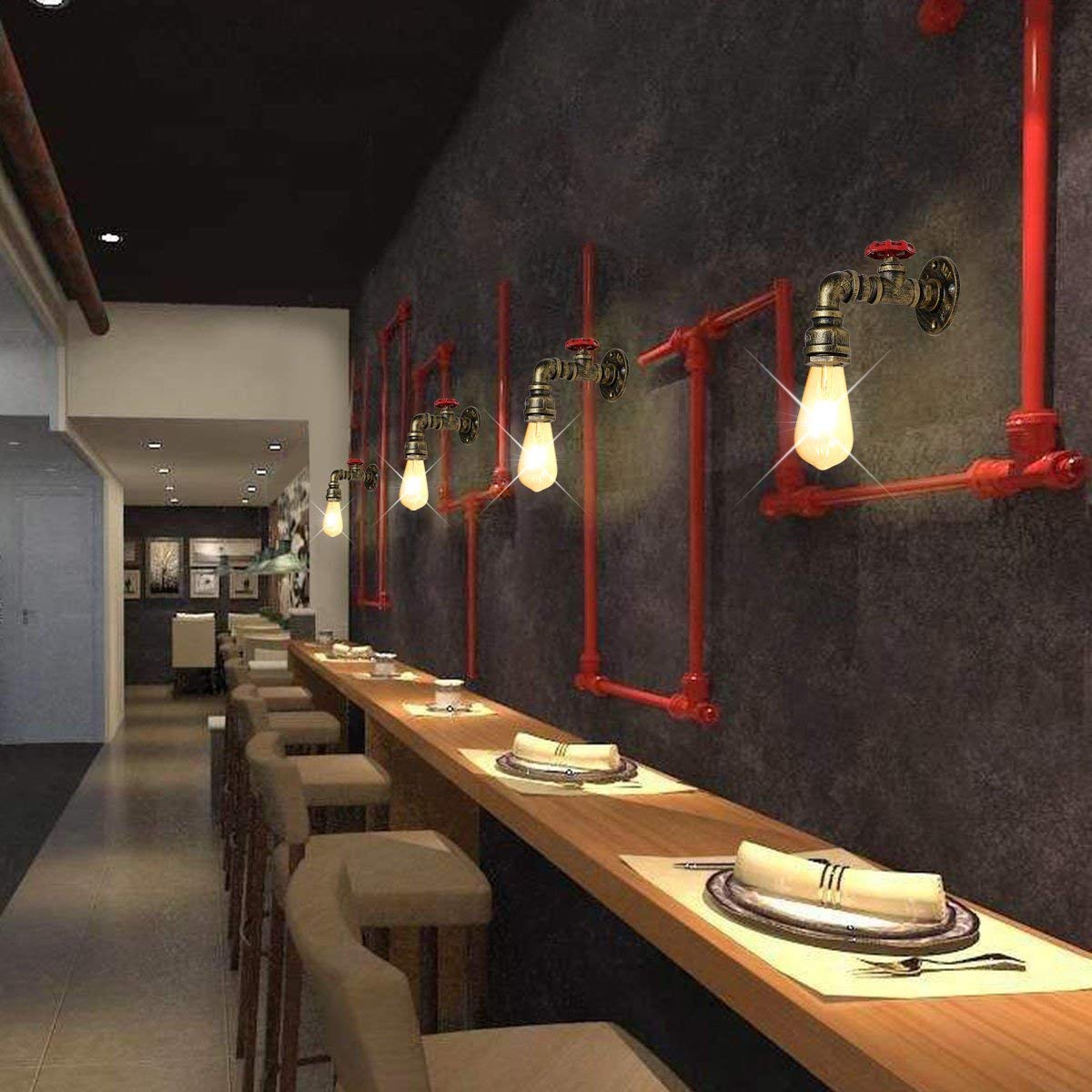 Kawell Vintage Wall Light Fixtures Industrial Retro Wall Sconce Light Creative Water Pipe Wall Lamp Iron Art E26 60W Max for Bedroom Kitchen Restaurant Loft Cafe Bar Hallway