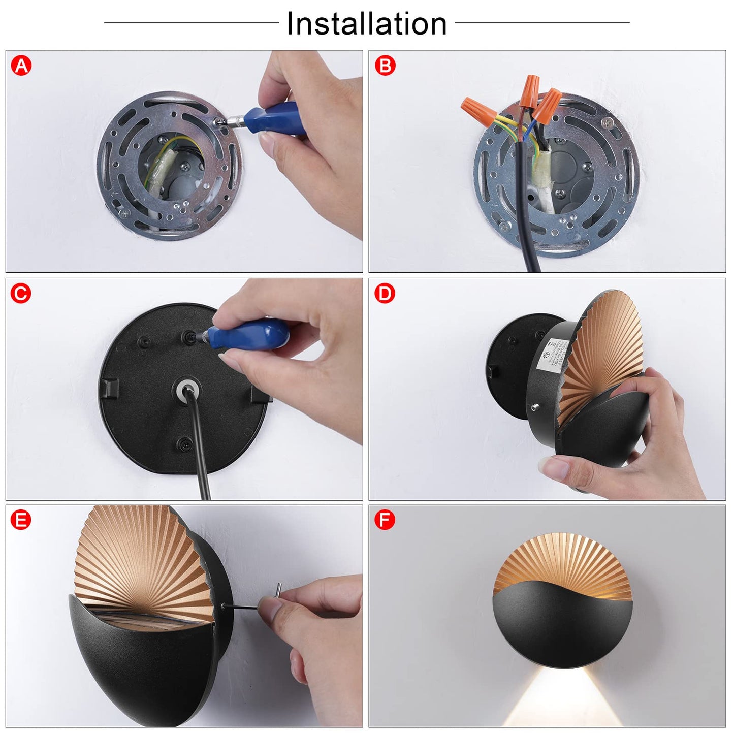 Kawell Modern Creative 12W LED Wall Sconce Waterproof Wall Light Indoor Outdoor Lamp Sunrise Effect Art Deco for Bedroom, Living Room, Bathroom, Cafe, Lounge, Corridor, Stairs, Black, 3000K