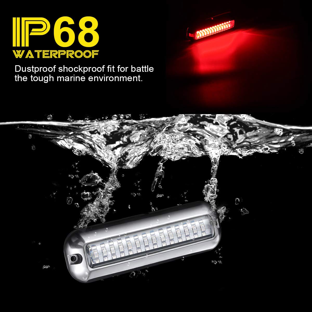 Kawell 42 LED Boat Lights Waterproof IP68 Stainless Steel Underwater Pontoon Marine Light Stern Boat Navigation Lights Drain Fish Boat Transom Lights(Red)
