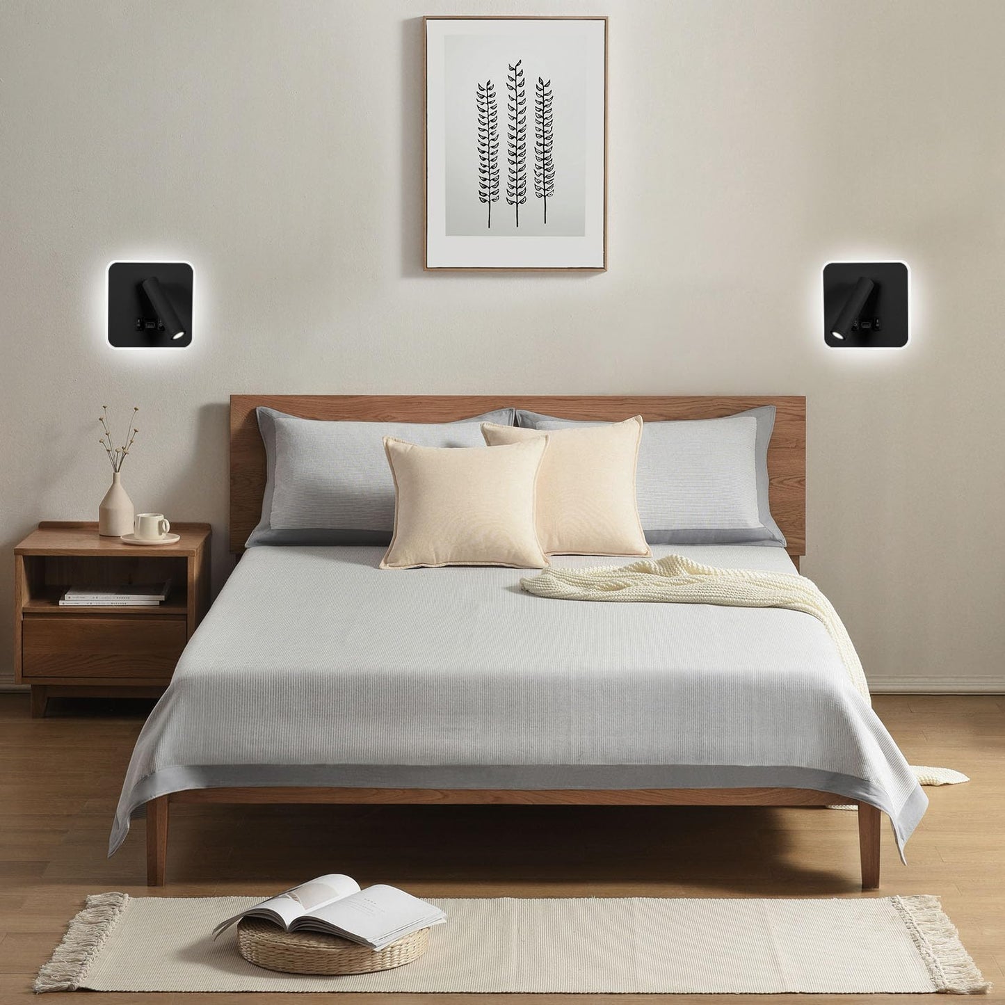 Kawell Indoor LED Wall Lamp with Switch Adjustable Bedside Wall Spotlight Modern LED Reading Wall Light with USB Charging Port for Bedroom Living Room Study Library, Black(Cold White)
