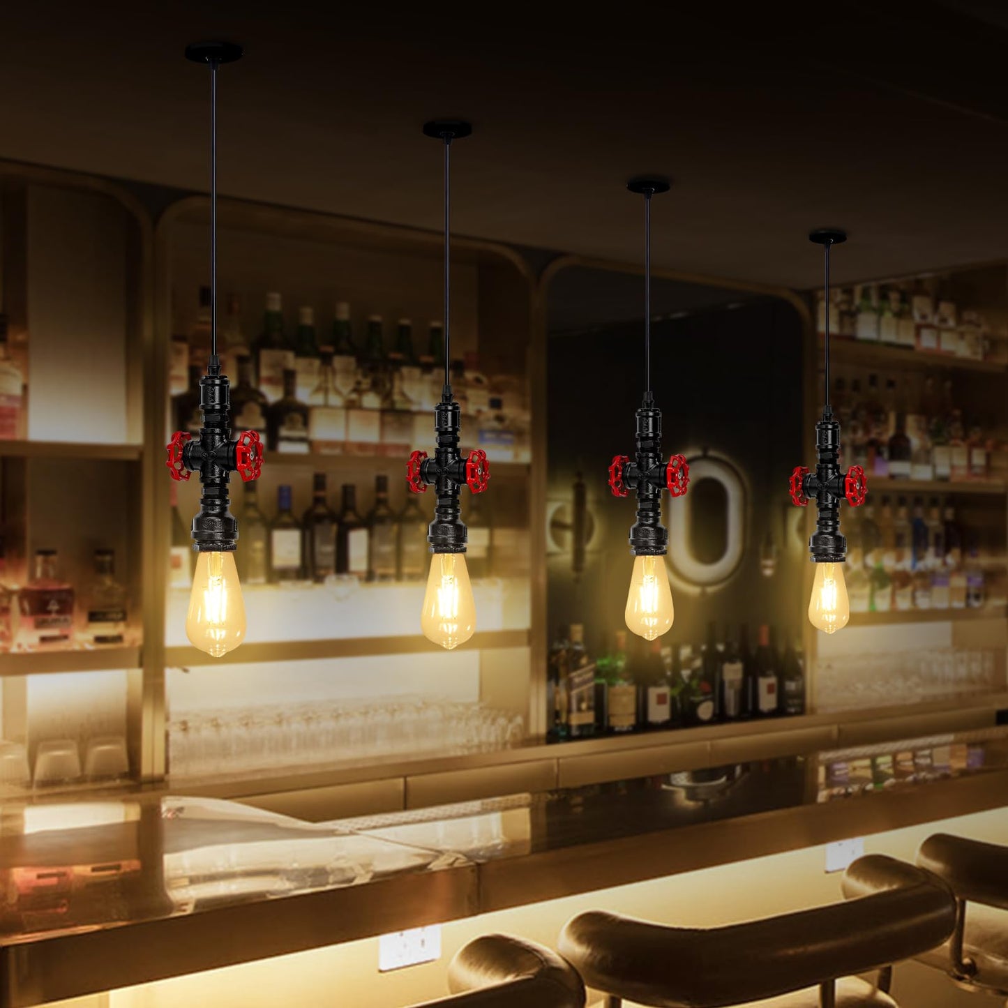Kawell Vintage Pendant Light Fixtures Industrial Retro Ceiling Chandelier Creative Water Pipe Hanging Light Fixtures Art Deco Iron E26 60W Max for Bedroom Cafe Bar Restaurant Kitchen, Black Color