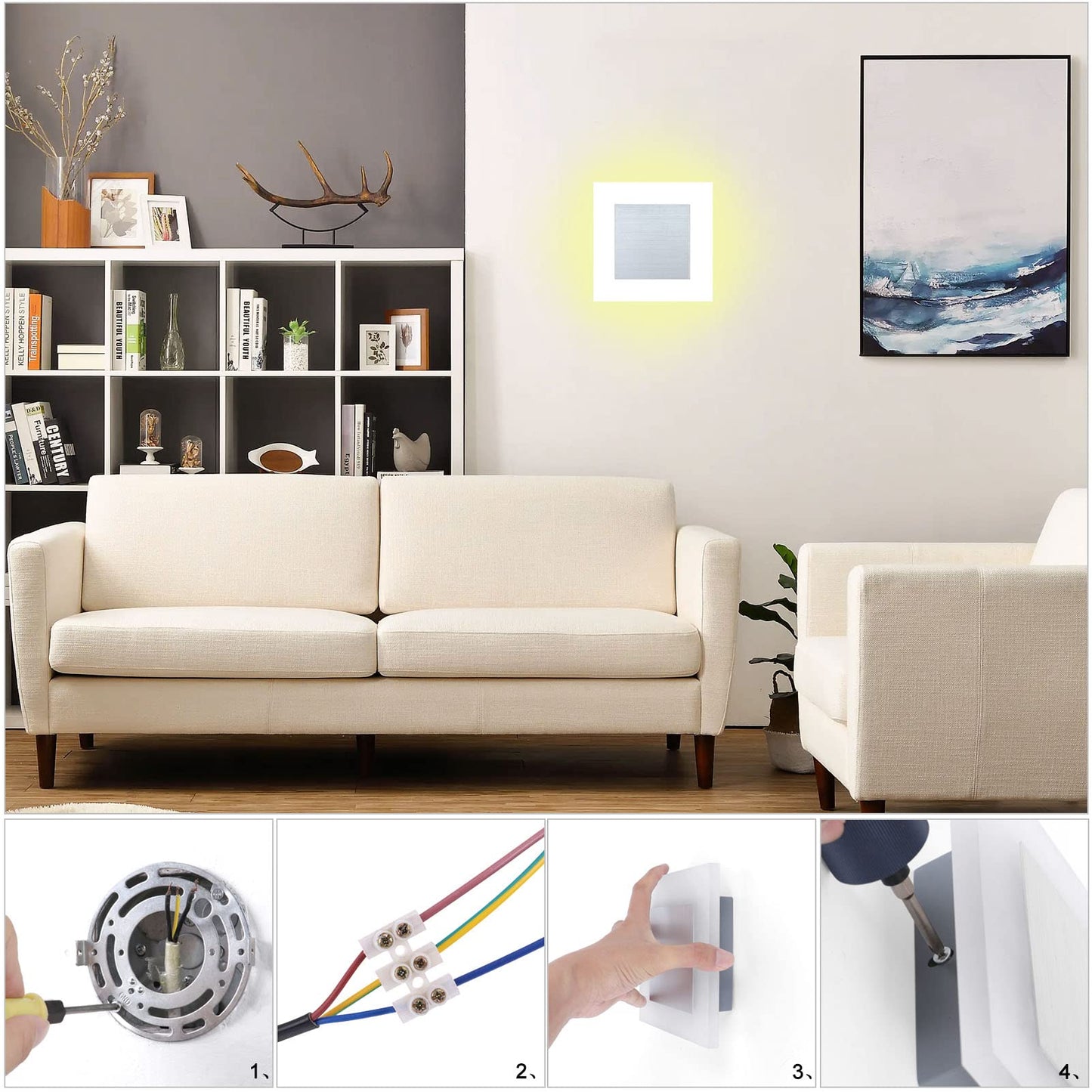 Kawell Modern 10W LED Wall Sconces Indoor LED Wall Light Square Acrylic LED Wall Lamp Minimalists LED Wall Light Sconce for Bedroom Living Room Stairwell Hallway Lounge, Natural White