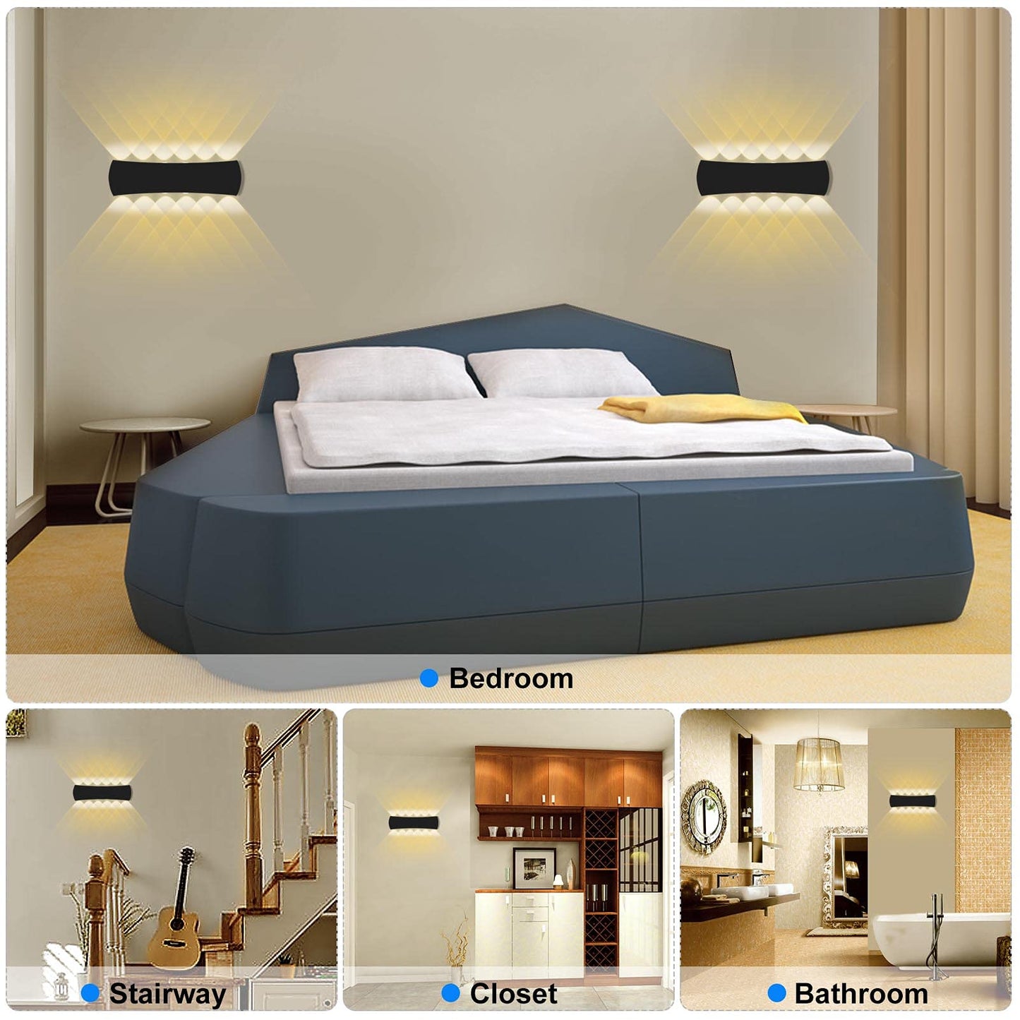 Kawell 12W Modern Wall Sconces LED Wall Light Up Down Indoor Outdoor Aluminum Wall Lamp LED Waterproof IP65 for Bedroom Living Room Bathroom Stairs Hallway Corridor Porch, Black 3000K