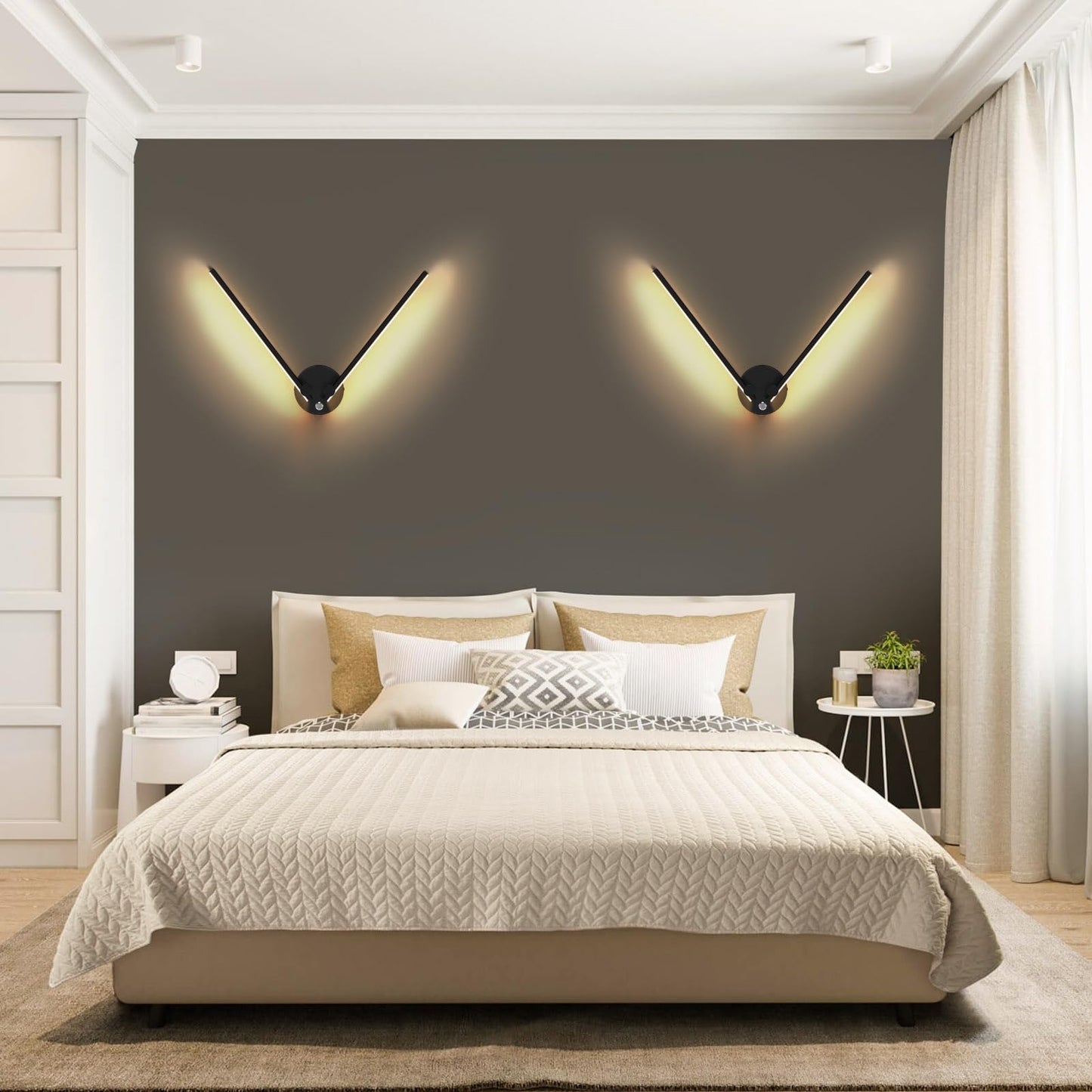 Kawell 12W Modern LED Wall Light with Switch Indoor LED Wall Sconce Hardwired LED Wall Lamp Bar with 300° Rotatable Lamp Arms for Living Room Background Wall Bedroom Hallway Aisle, Black 3000K