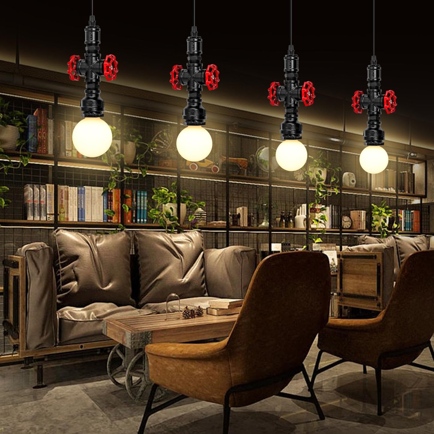 Kawell Vintage Pendant Light Fixtures Industrial Retro Ceiling Chandelier Creative Water Pipe Hanging Light Fixtures Art Deco Iron E26 60W Max for Bedroom Cafe Bar Restaurant Kitchen, Black Color