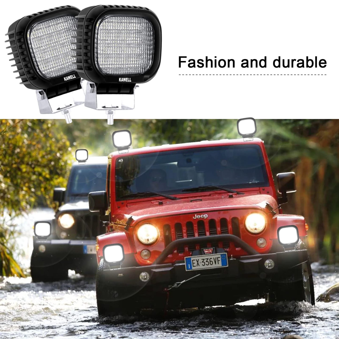 Kawell 48W LED Driving Light Add-On Fog Light 6000K Floodlight LED Light Pods IP67 Waterproof LED Work Light for Off Road Motorcycle ATV UTV 4X4 SUV Truck Tractor Boat